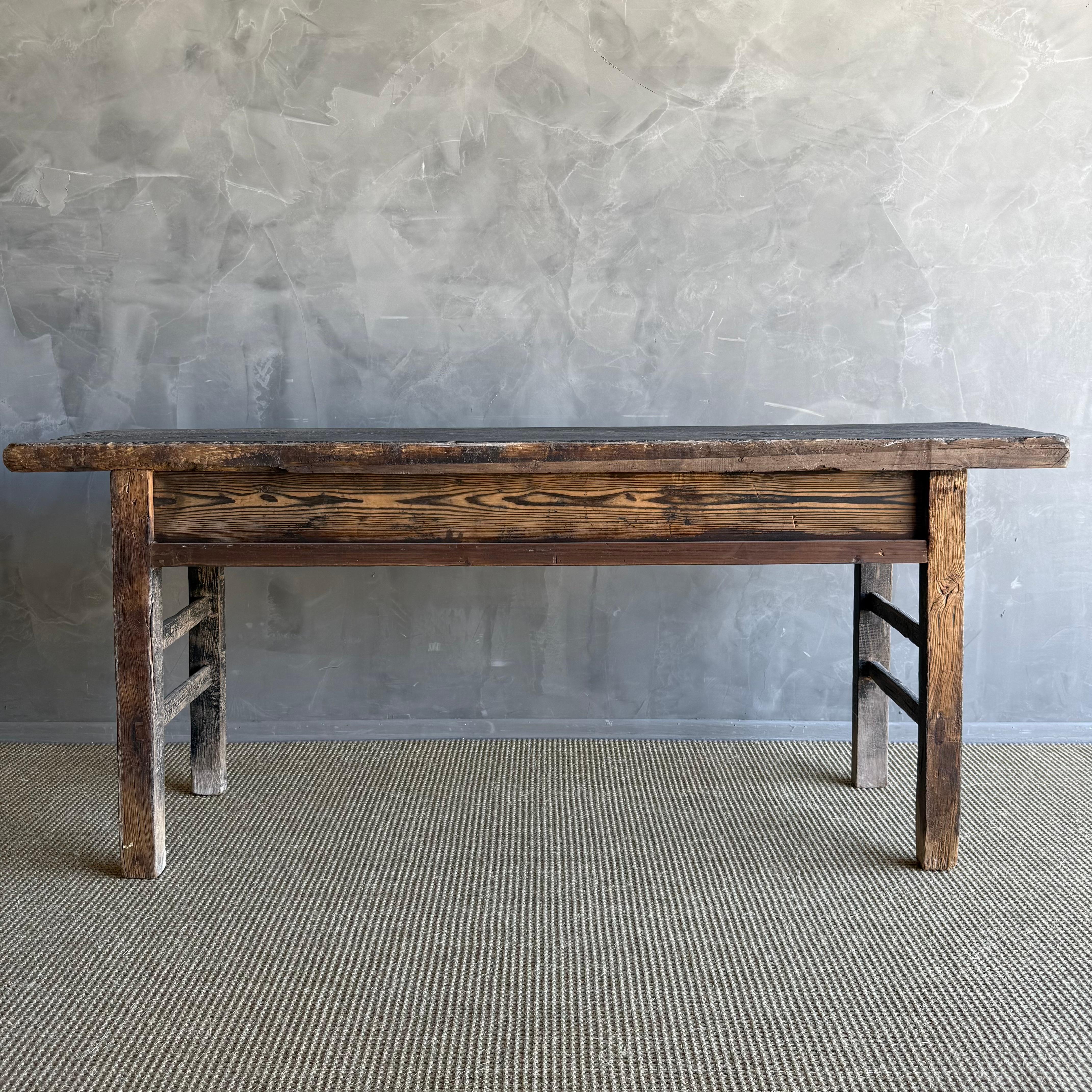Vintage Painted Elm Wood Console Table with Drawers 73