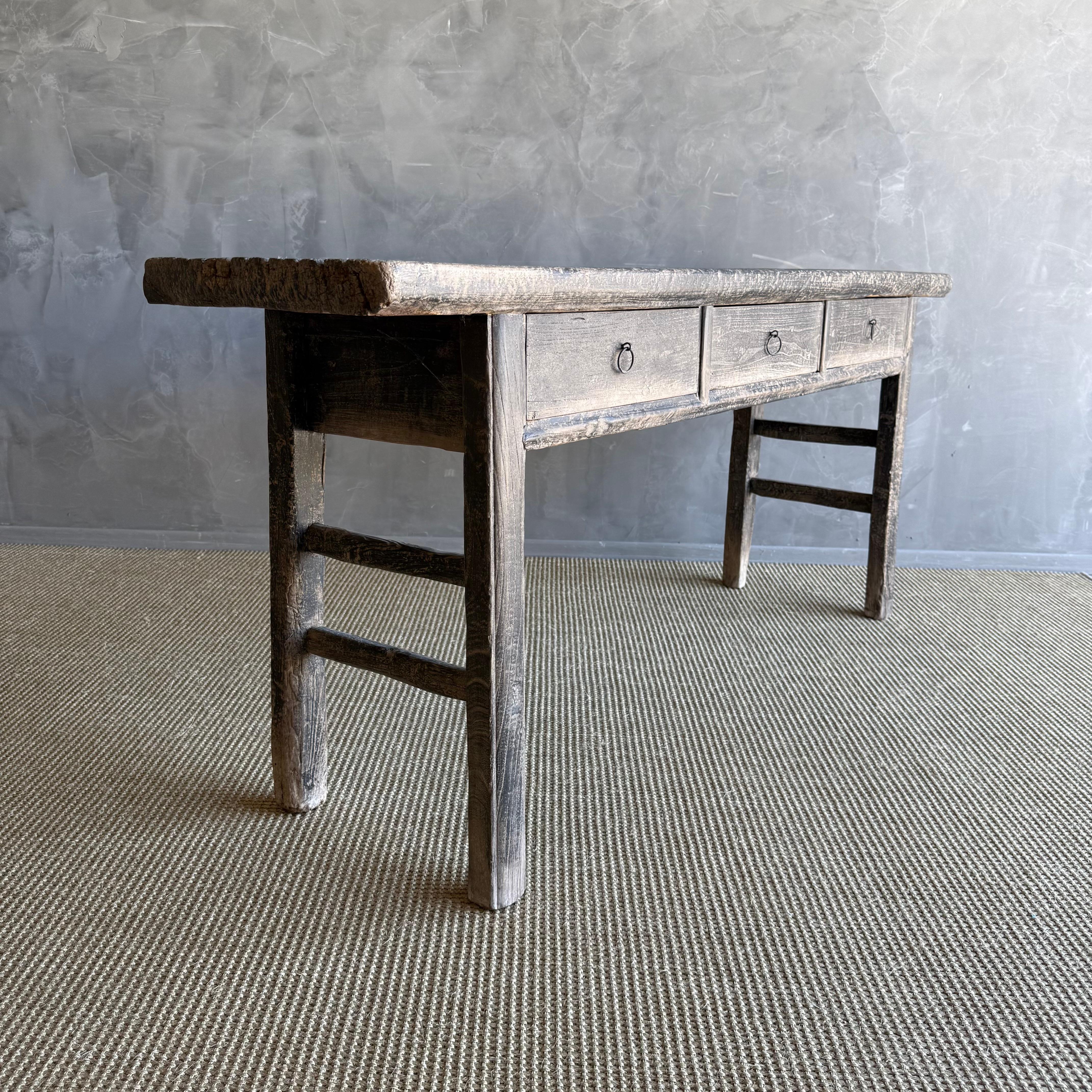 Vintage Painted Elm Wood Console Table with Drawers 73