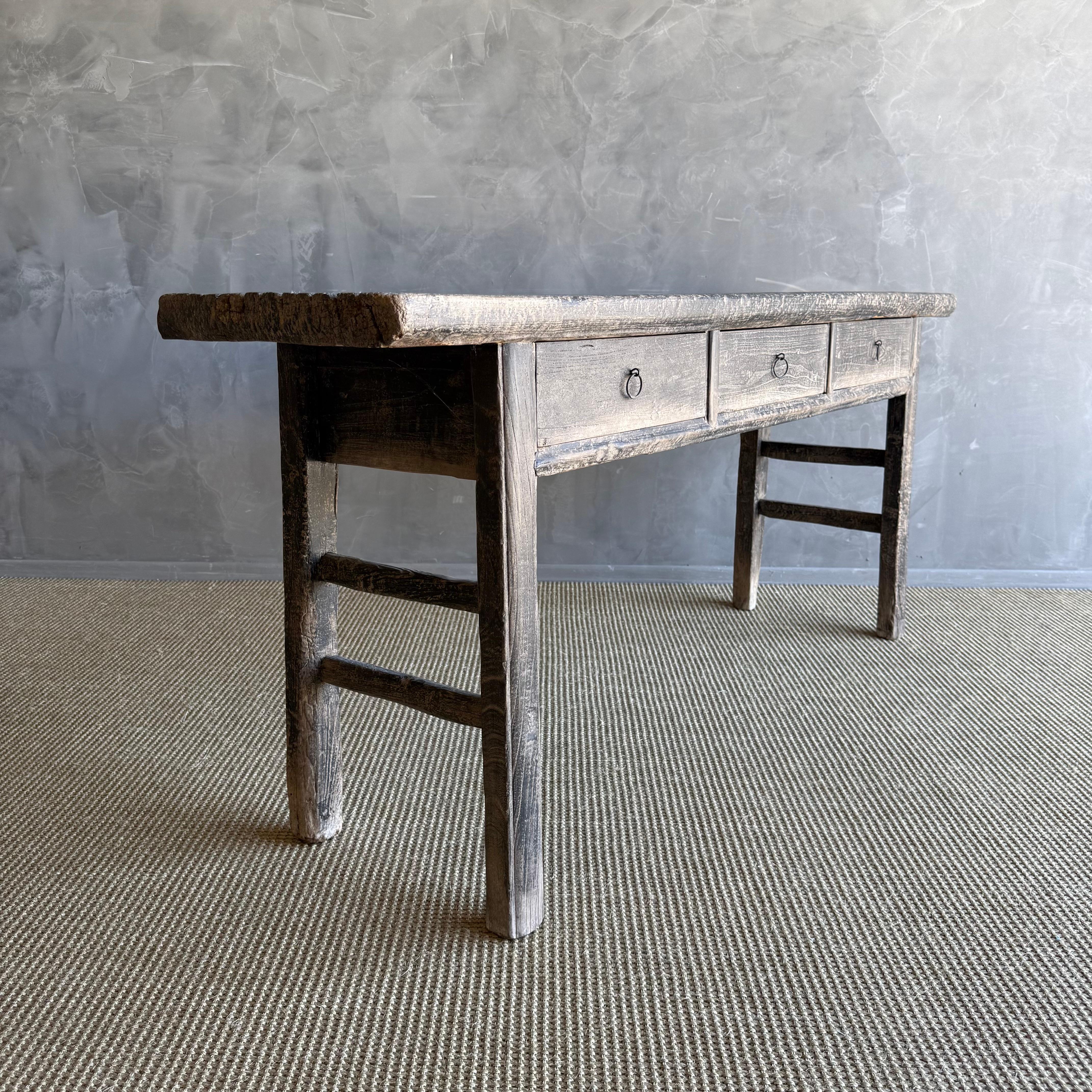 Vintage Painted Elm Wood Console Table with Drawers 73