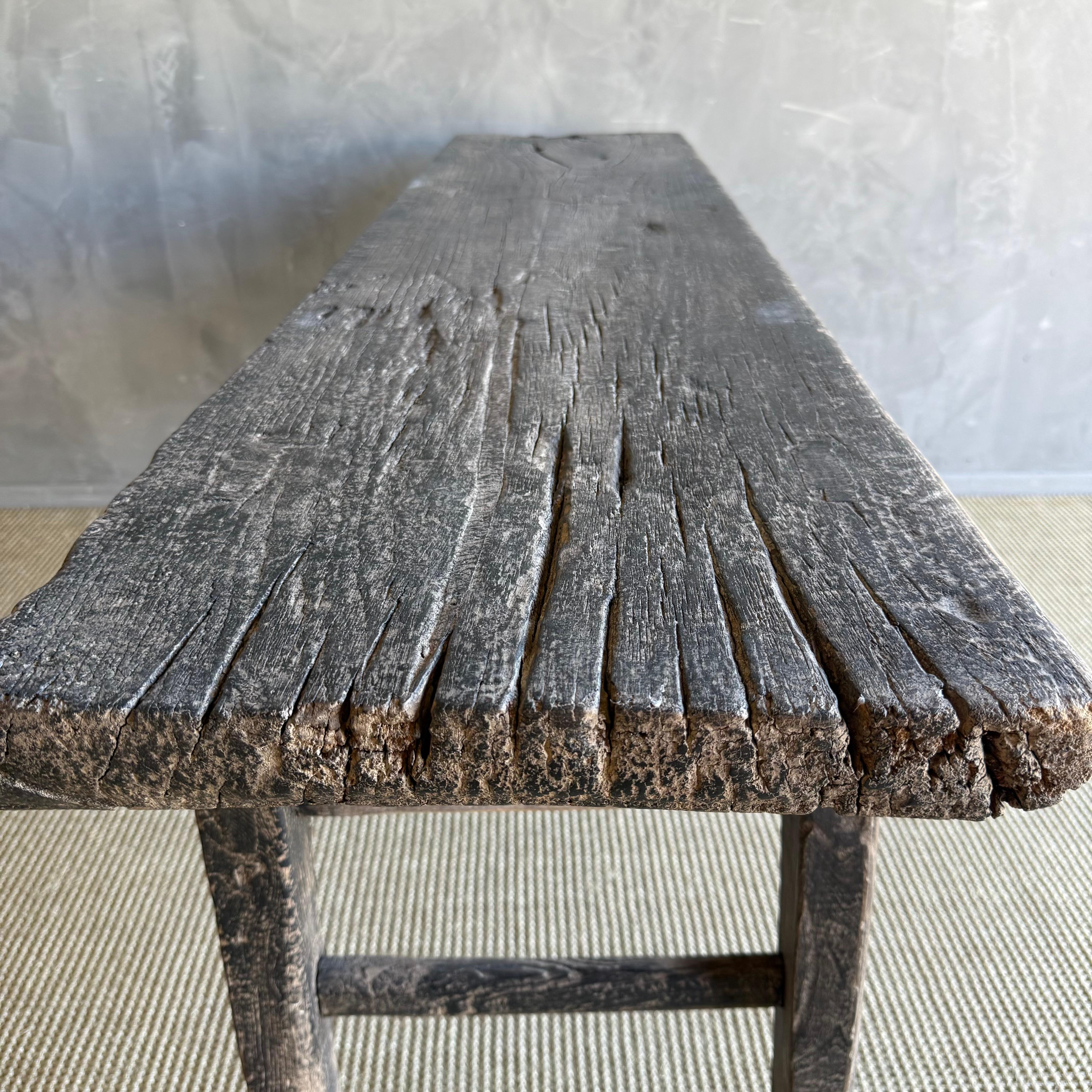 Vintage Painted Elm Wood Console Table with Drawers 73
