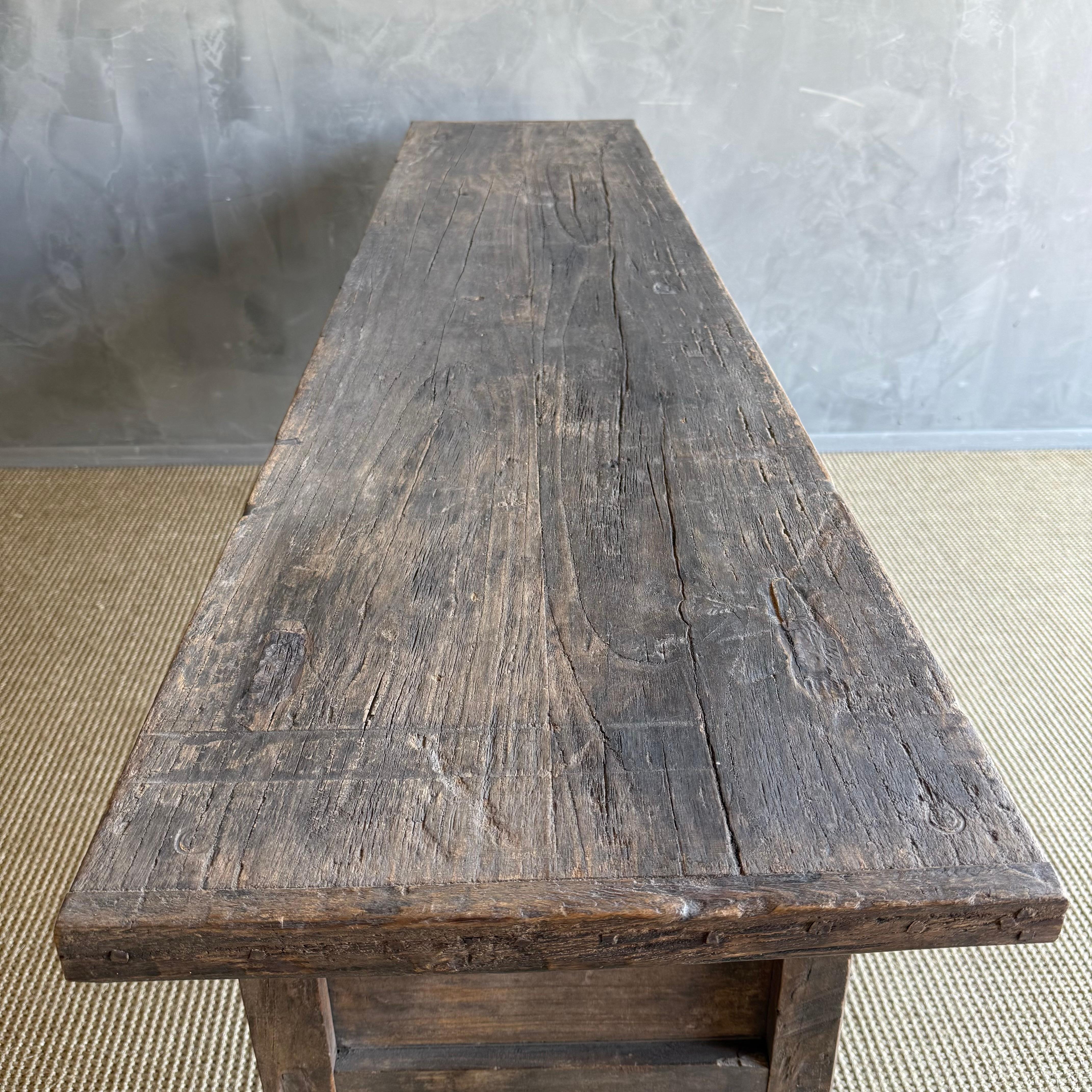 Vintage Painted Elm Wood Console Table with Drawers 76.5