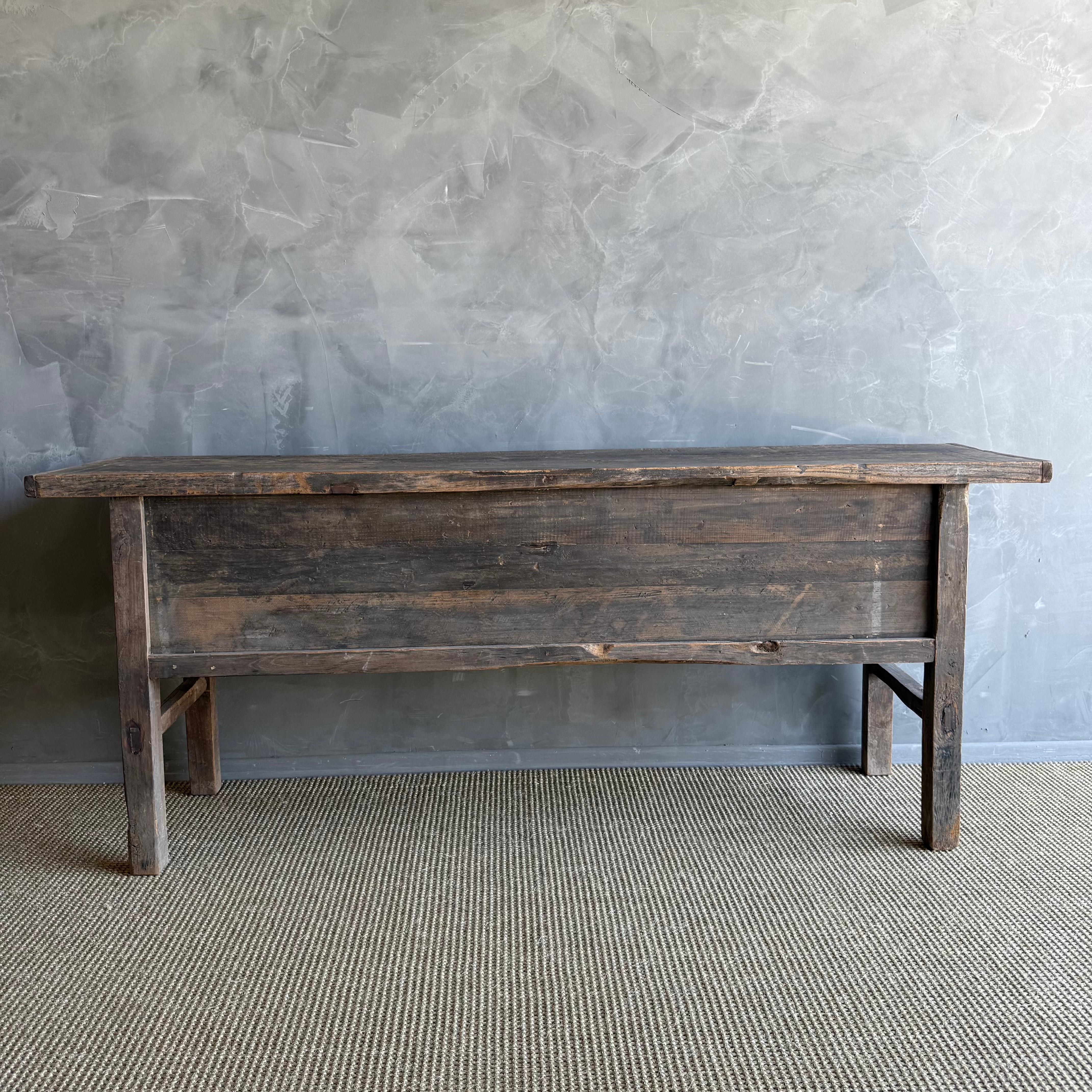 Vintage Painted Elm Wood Console Table with Drawers 76.5