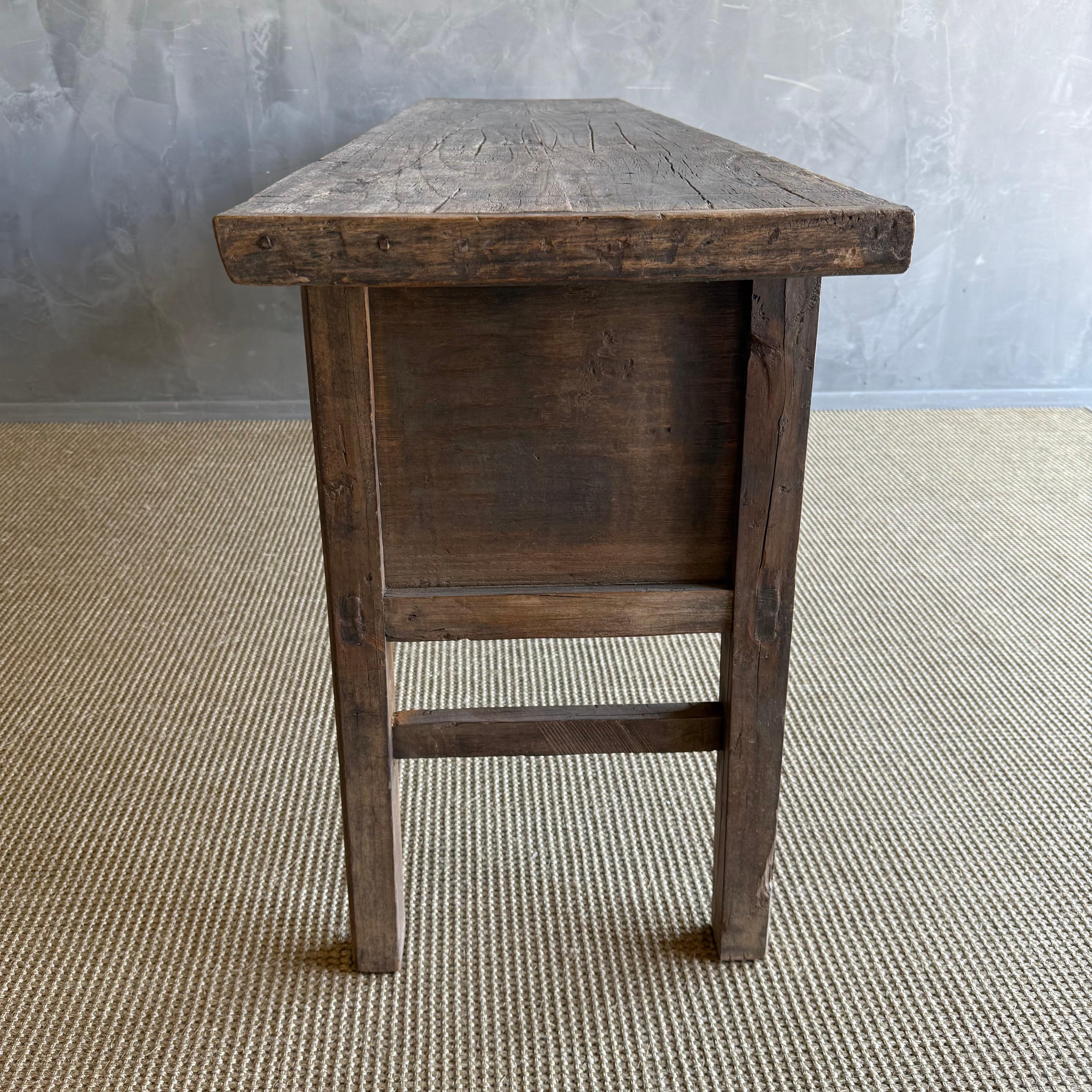 Vintage Painted Elm Wood Console Table with Drawers 76.5
