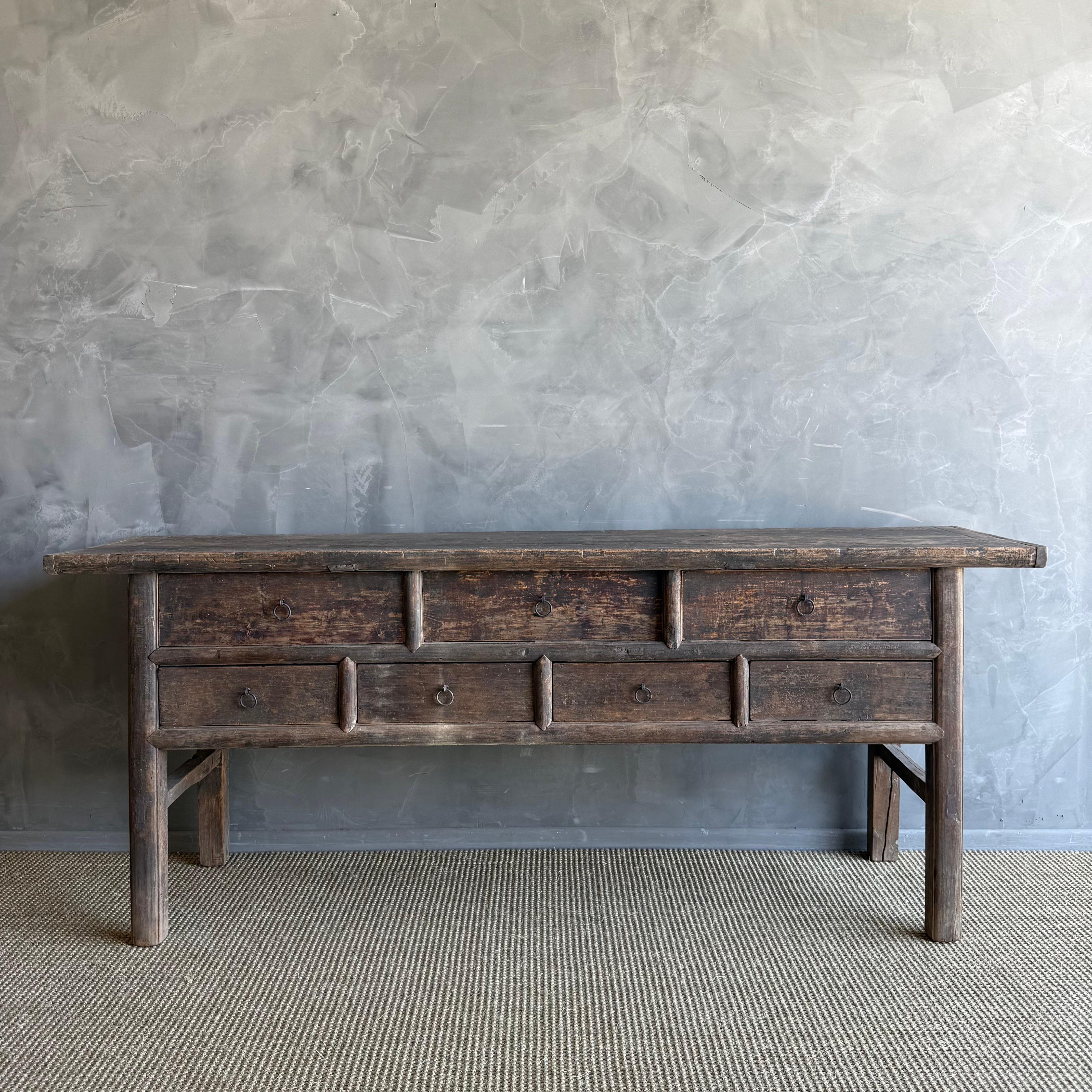 Vintage Painted Elm Wood Console Table with Drawers 76.5