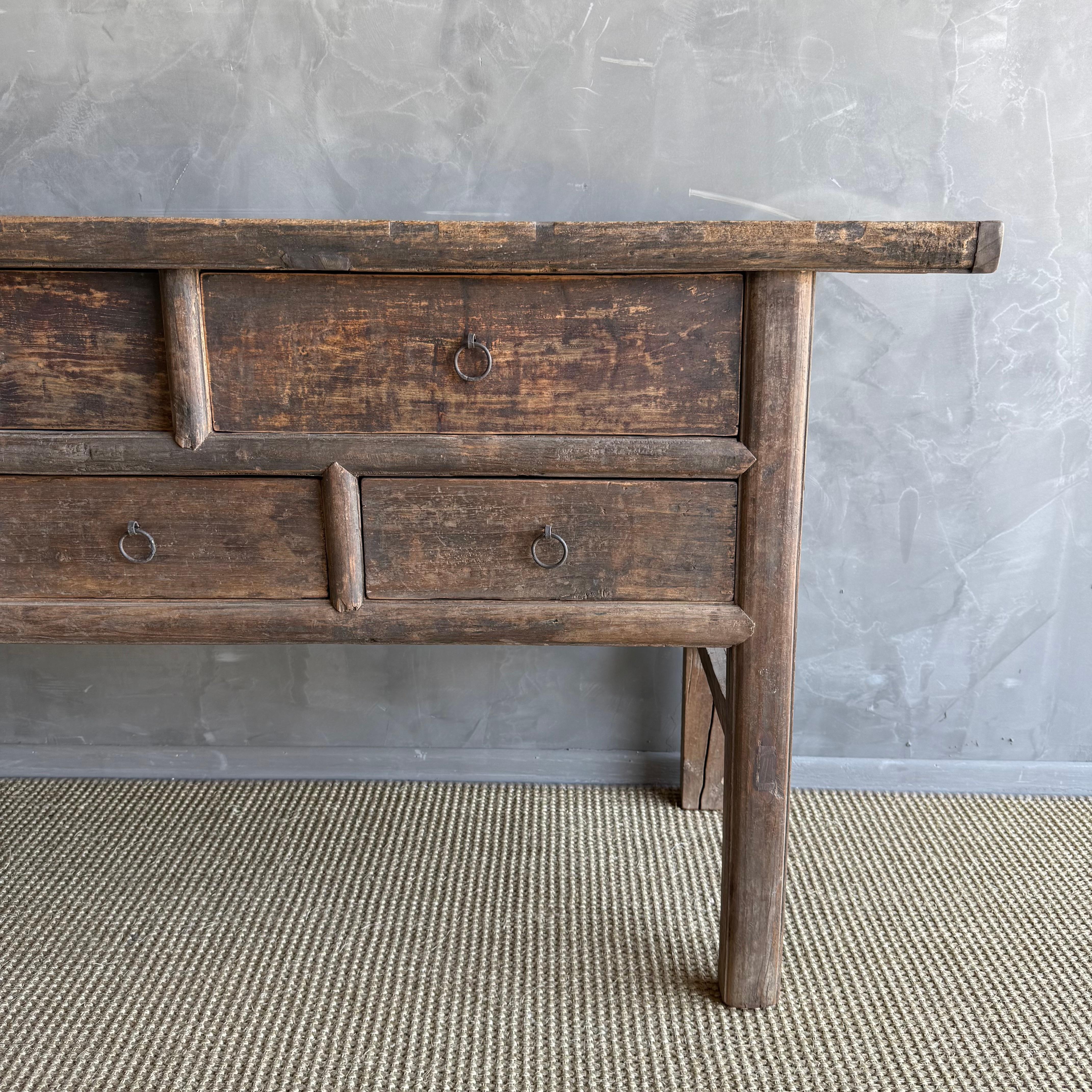 20th Century Vintage Painted Elm Wood Console Table with Drawers 76.5