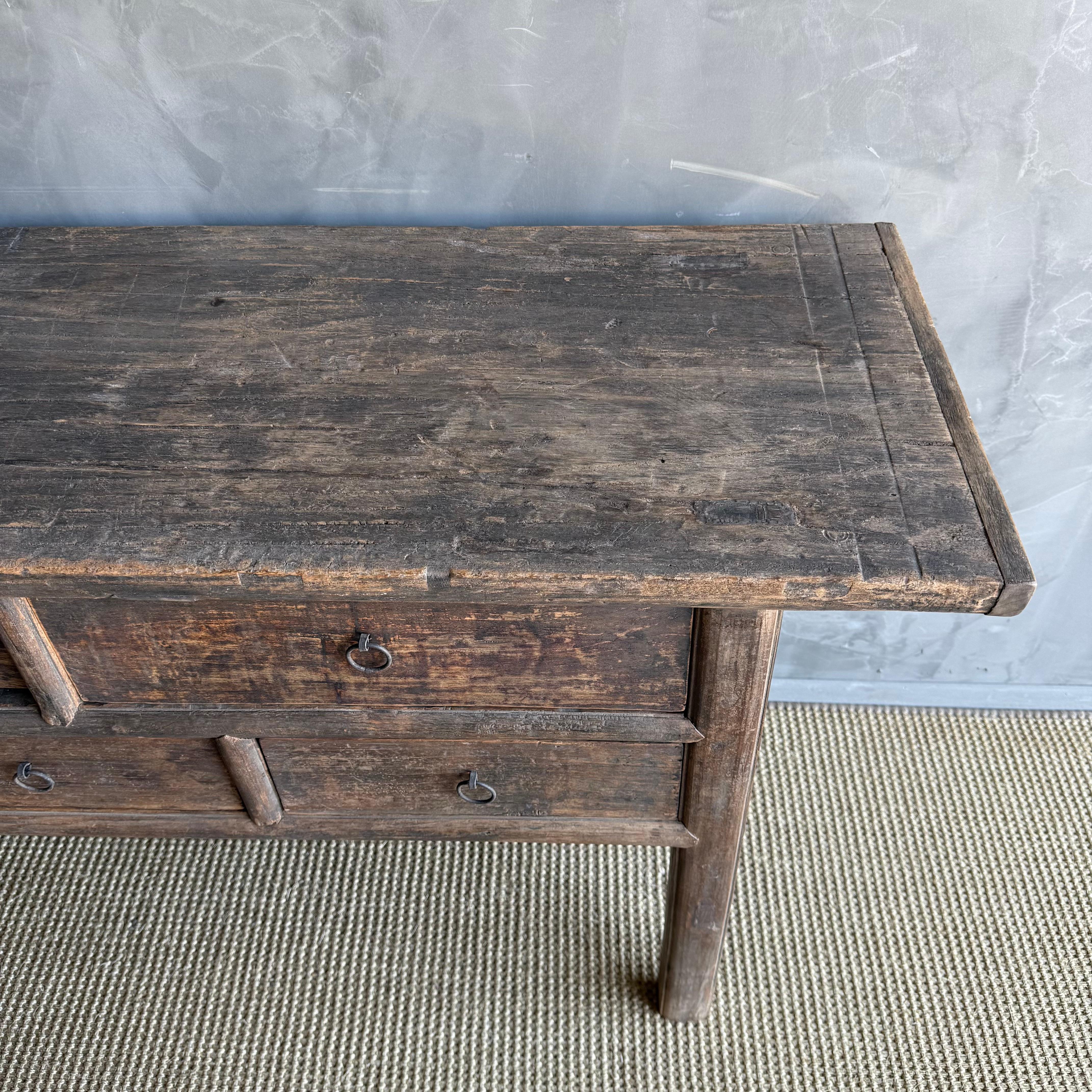 Vintage Painted Elm Wood Console Table with Drawers 76.5