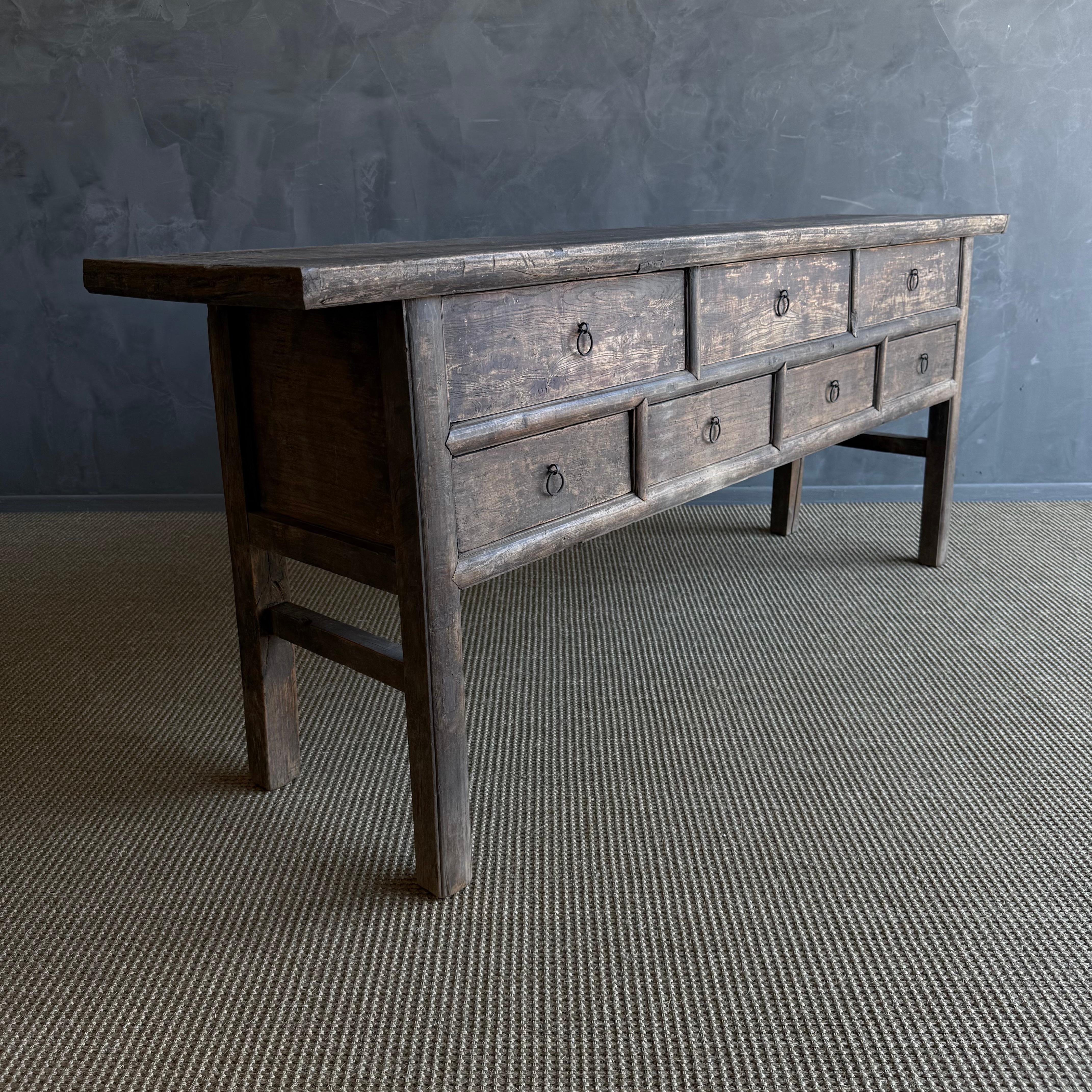 Vintage Painted Elm Wood Console Table with Drawers 76.5