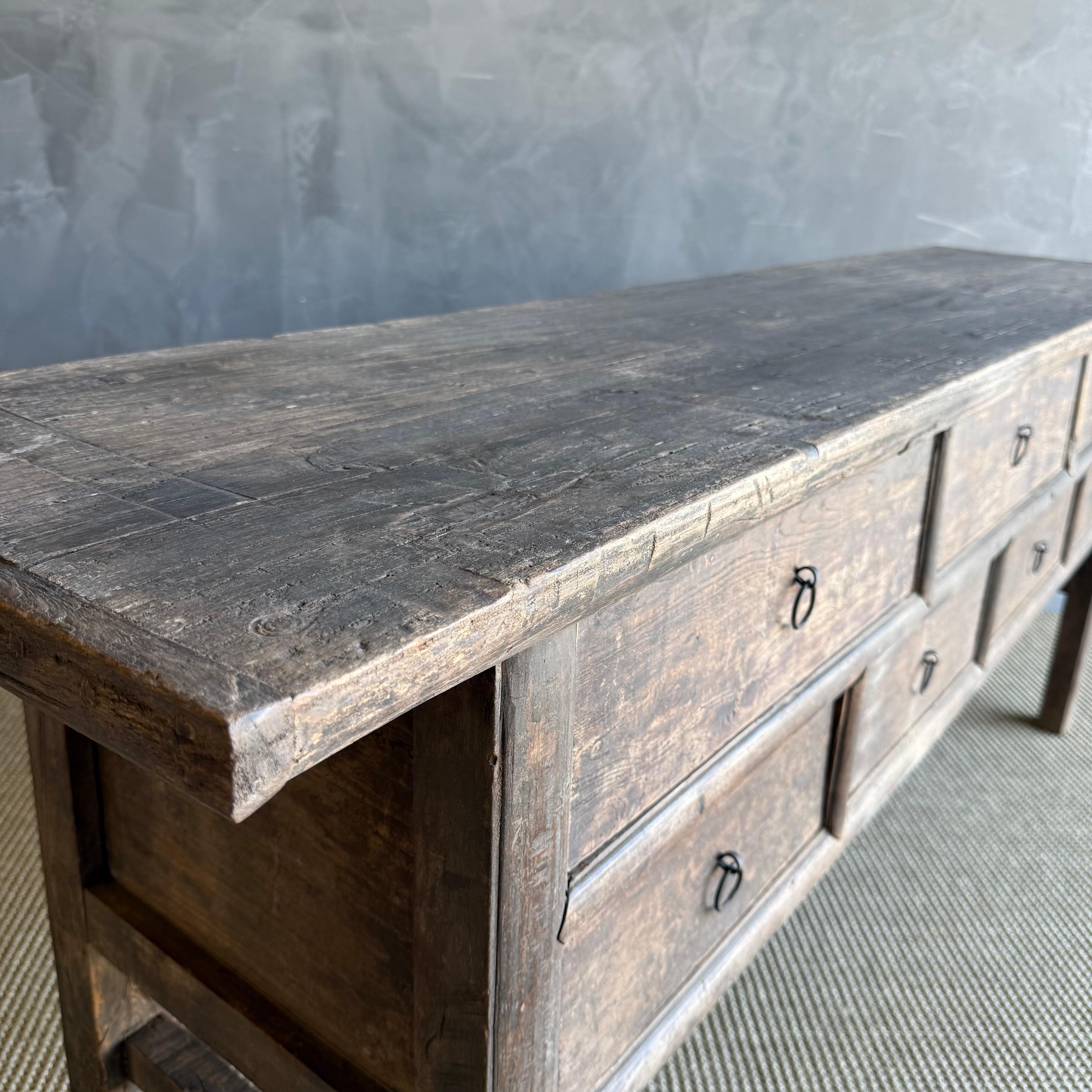 Vintage Painted Elm Wood Console Table with Drawers 76.5