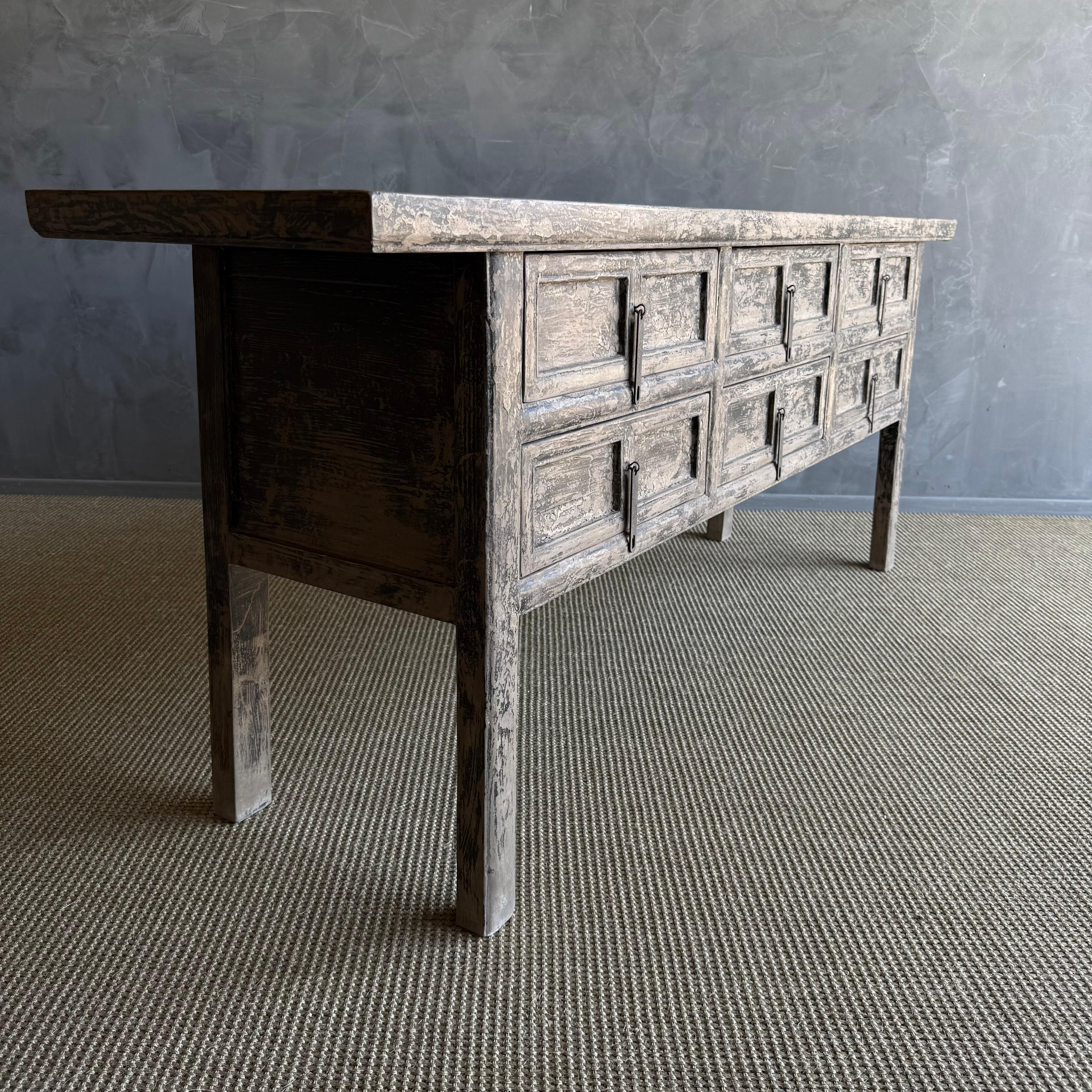 Vintage Painted Elm Wood Console Table with Drawers 84.5