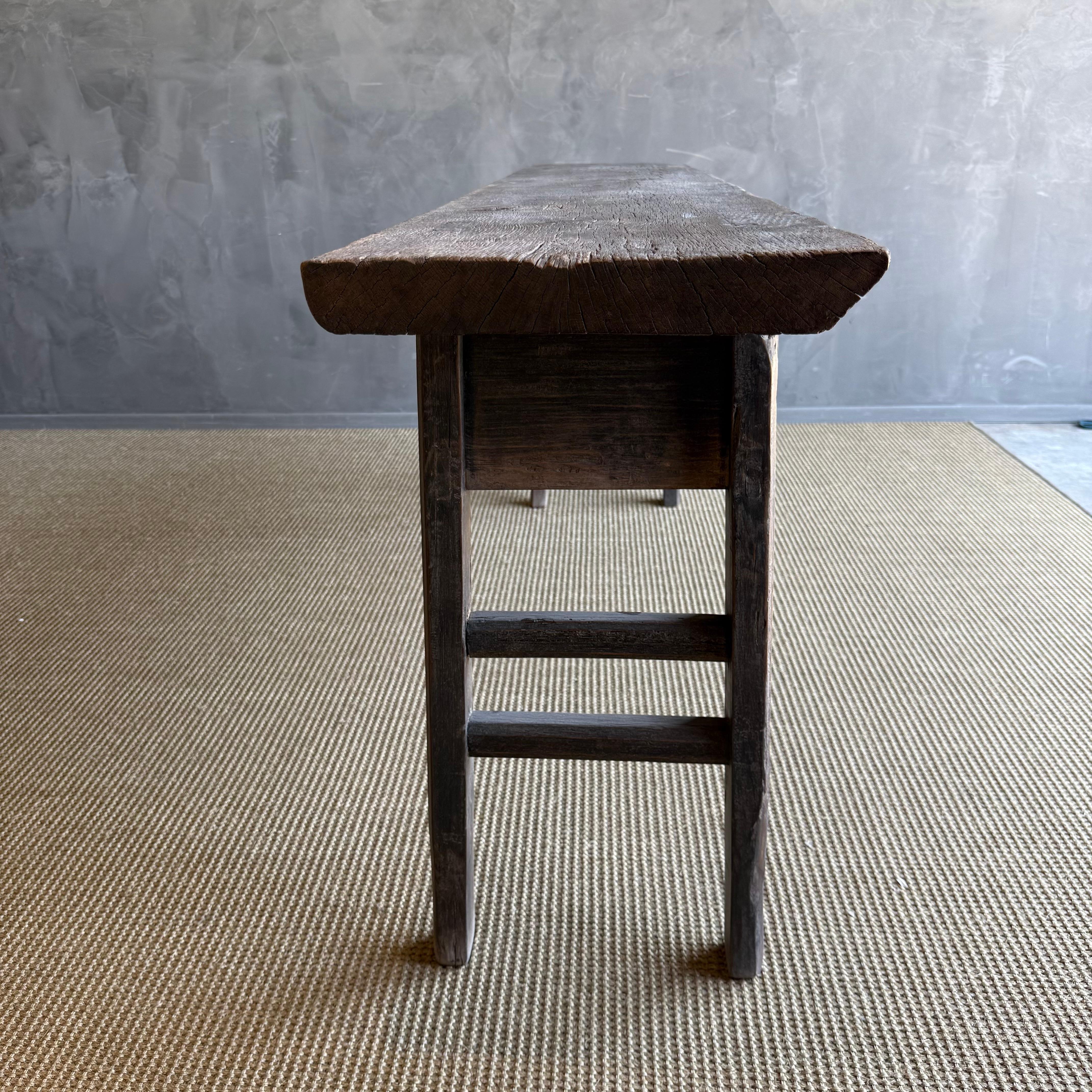 Vintage Painted Elm Wood Console Table with Drawers 84.5