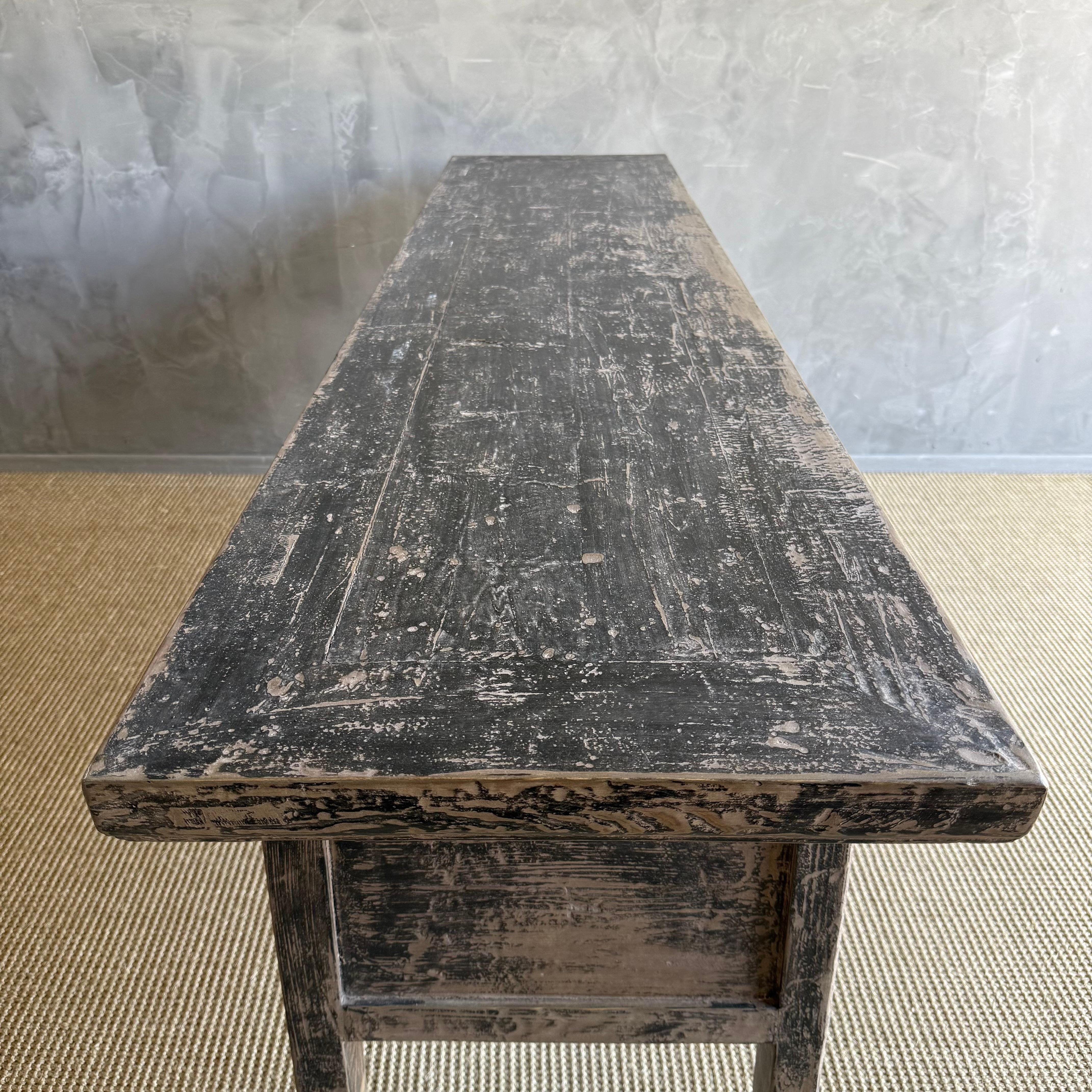 Vintage Painted Elm Wood Console Table with Drawers 84.5