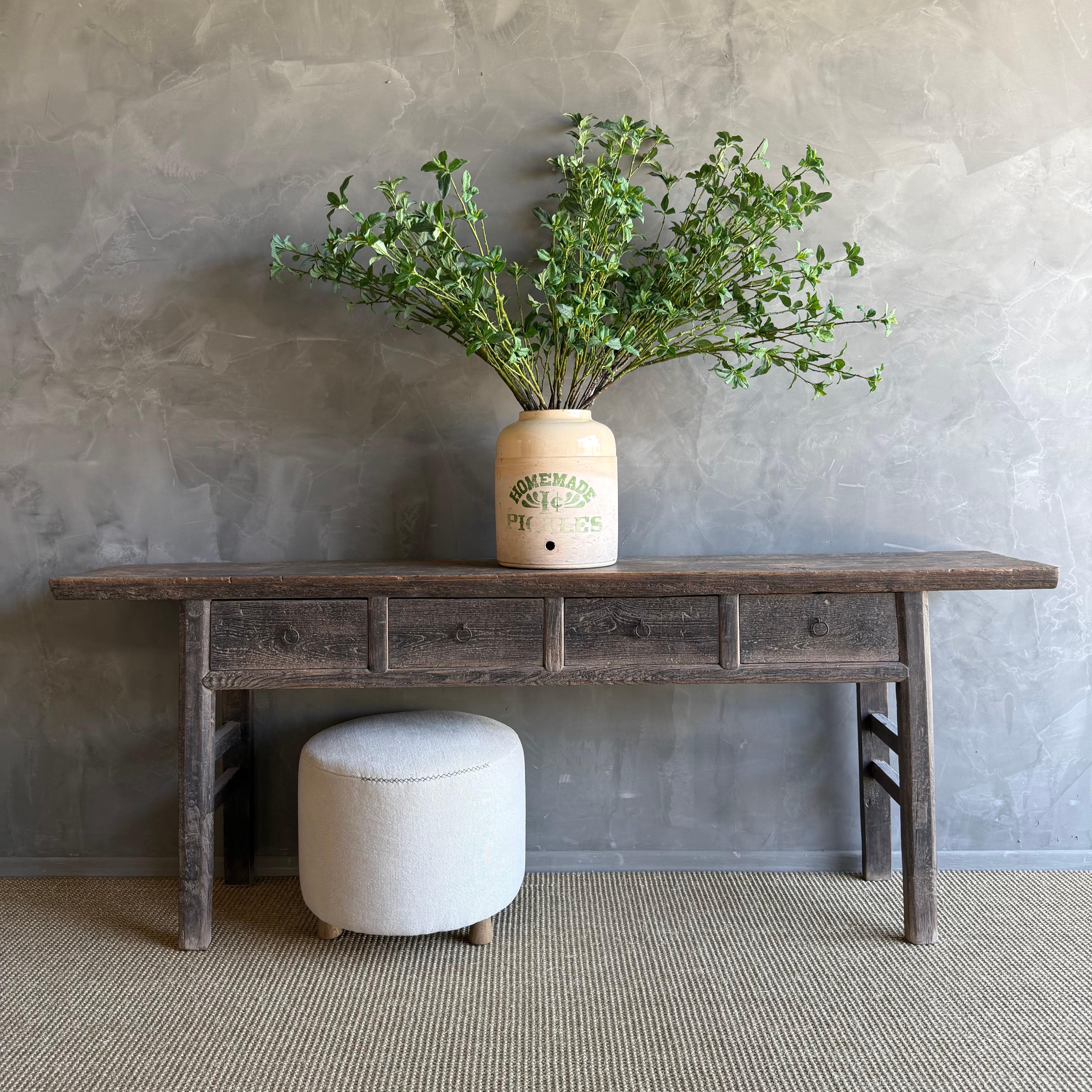 Vintage Painted Elm Wood Console Table with Drawers 84.5
