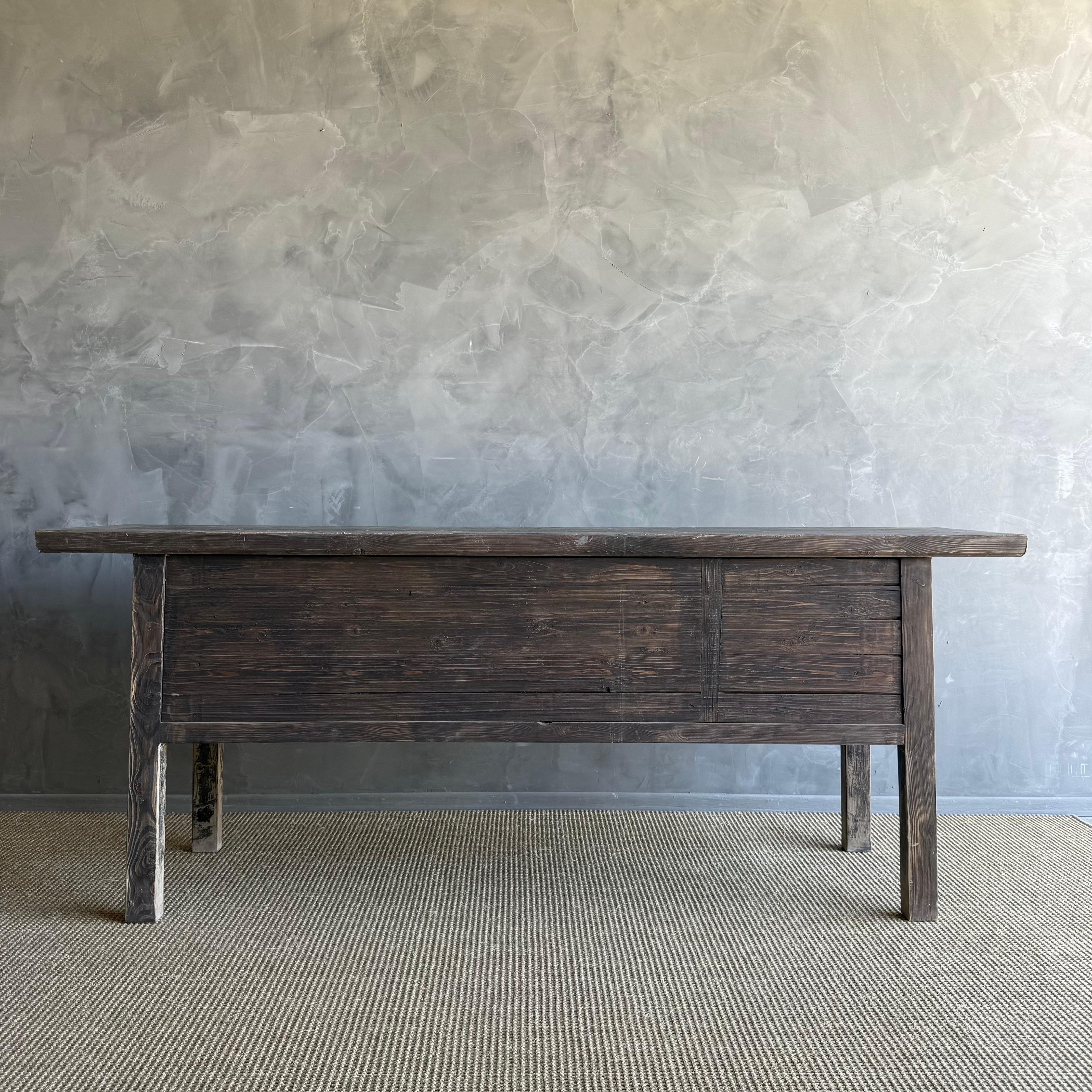 Vintage Painted Elm Wood Console Table with Drawers 84.5