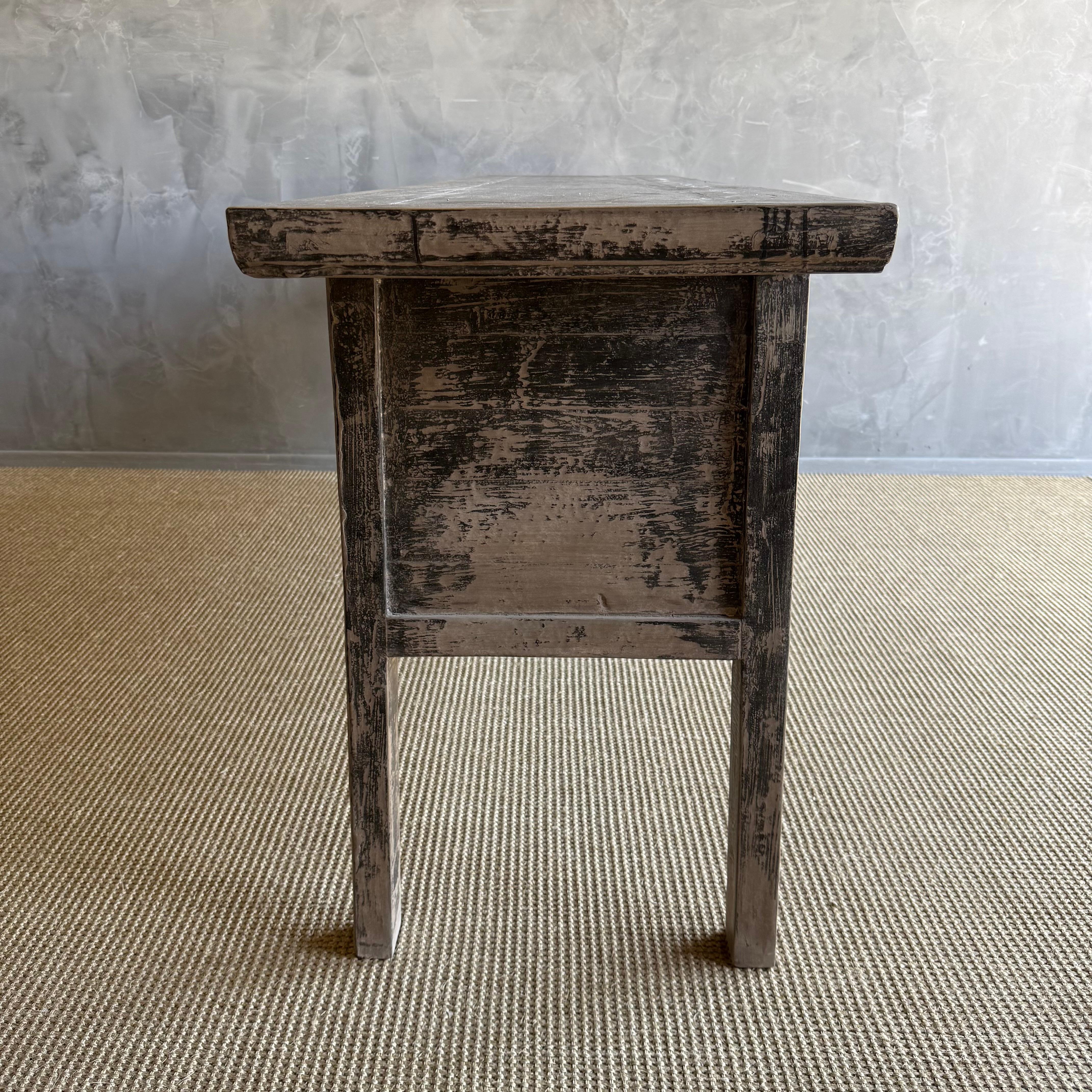 Vintage Painted Elm Wood Console Table with Drawers 84.5