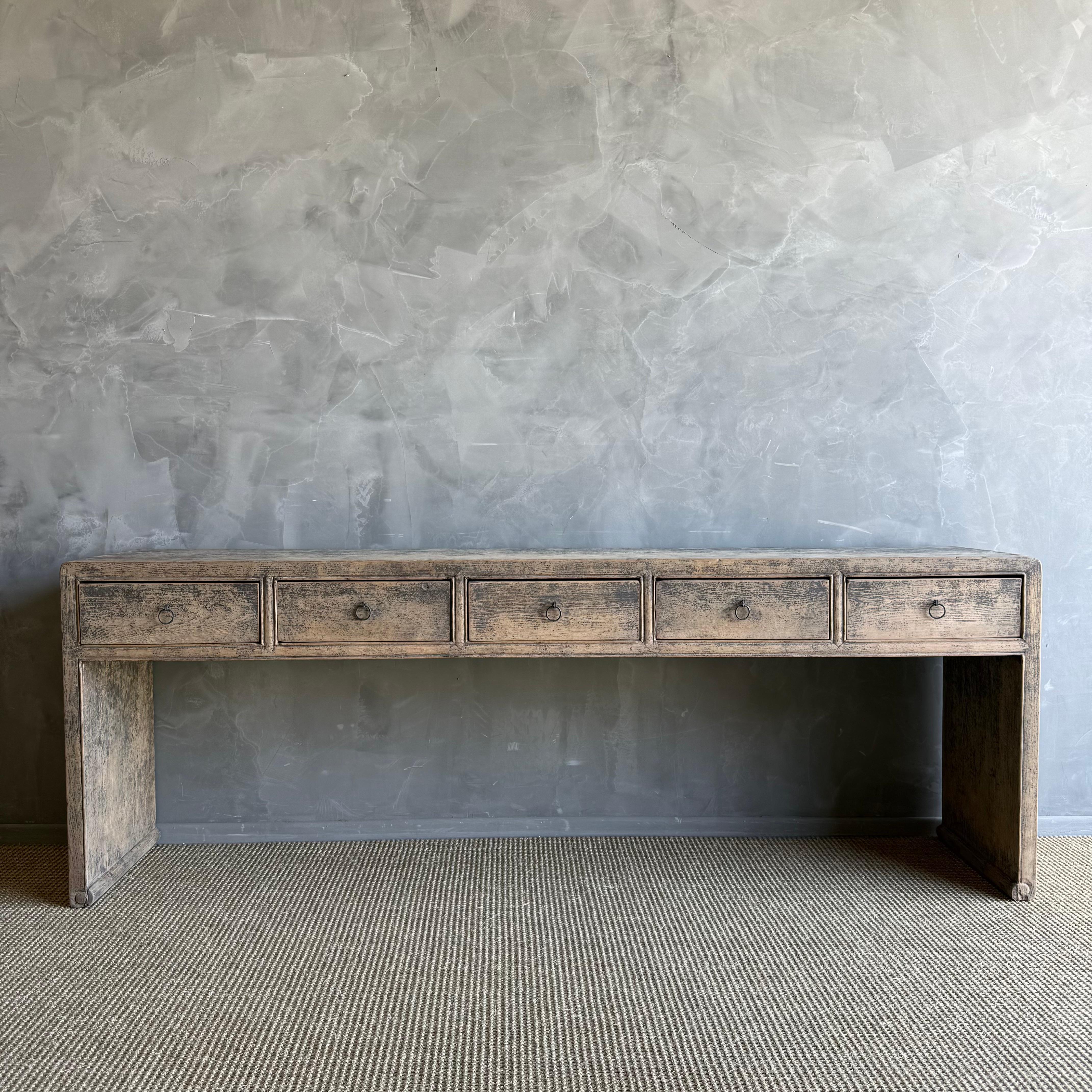 Organico moderno Tavolo consolle in legno d'olmo verniciato vintage con cassetti 84,5 in vendita