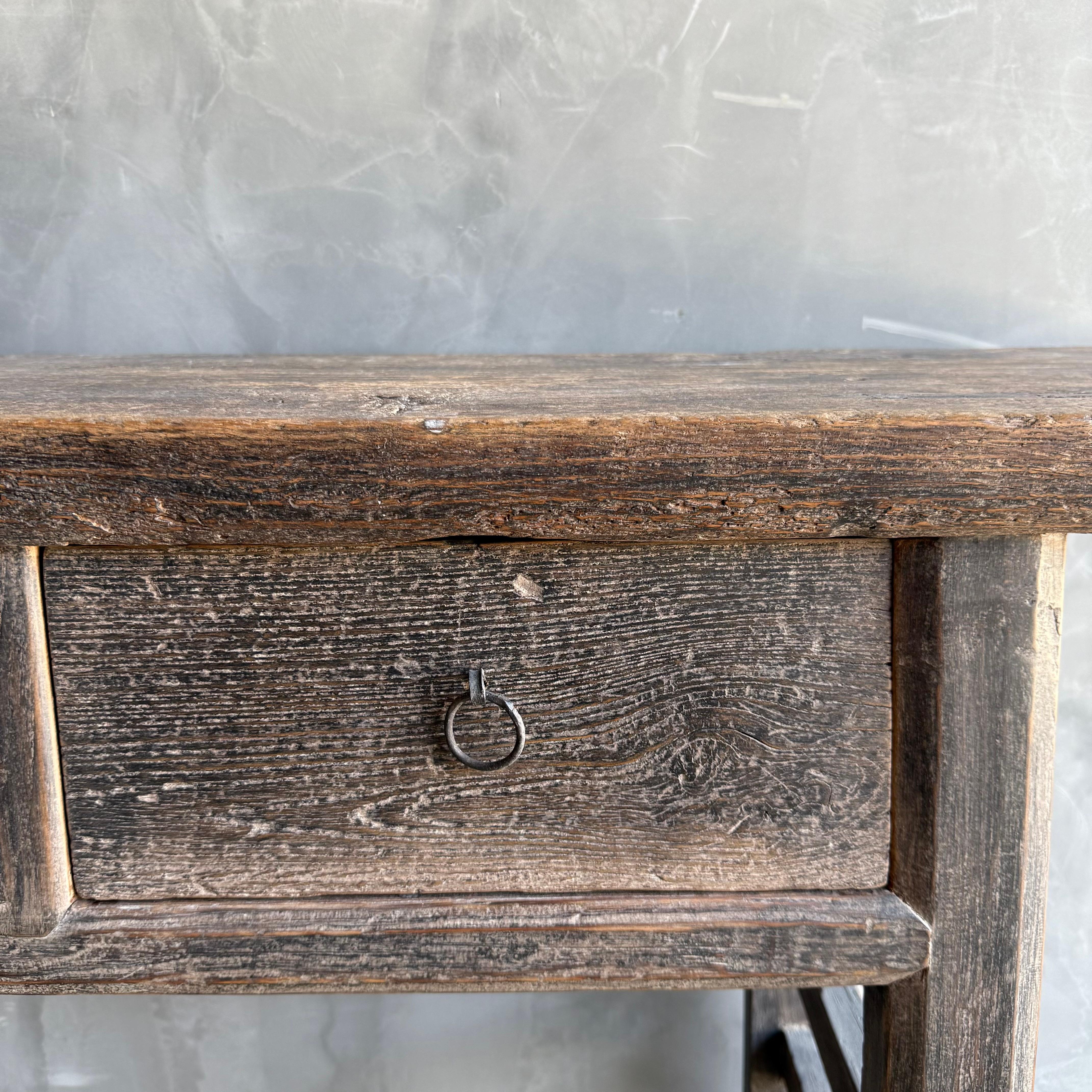 Vintage Painted Elm Wood Console Table with Drawers 84.5