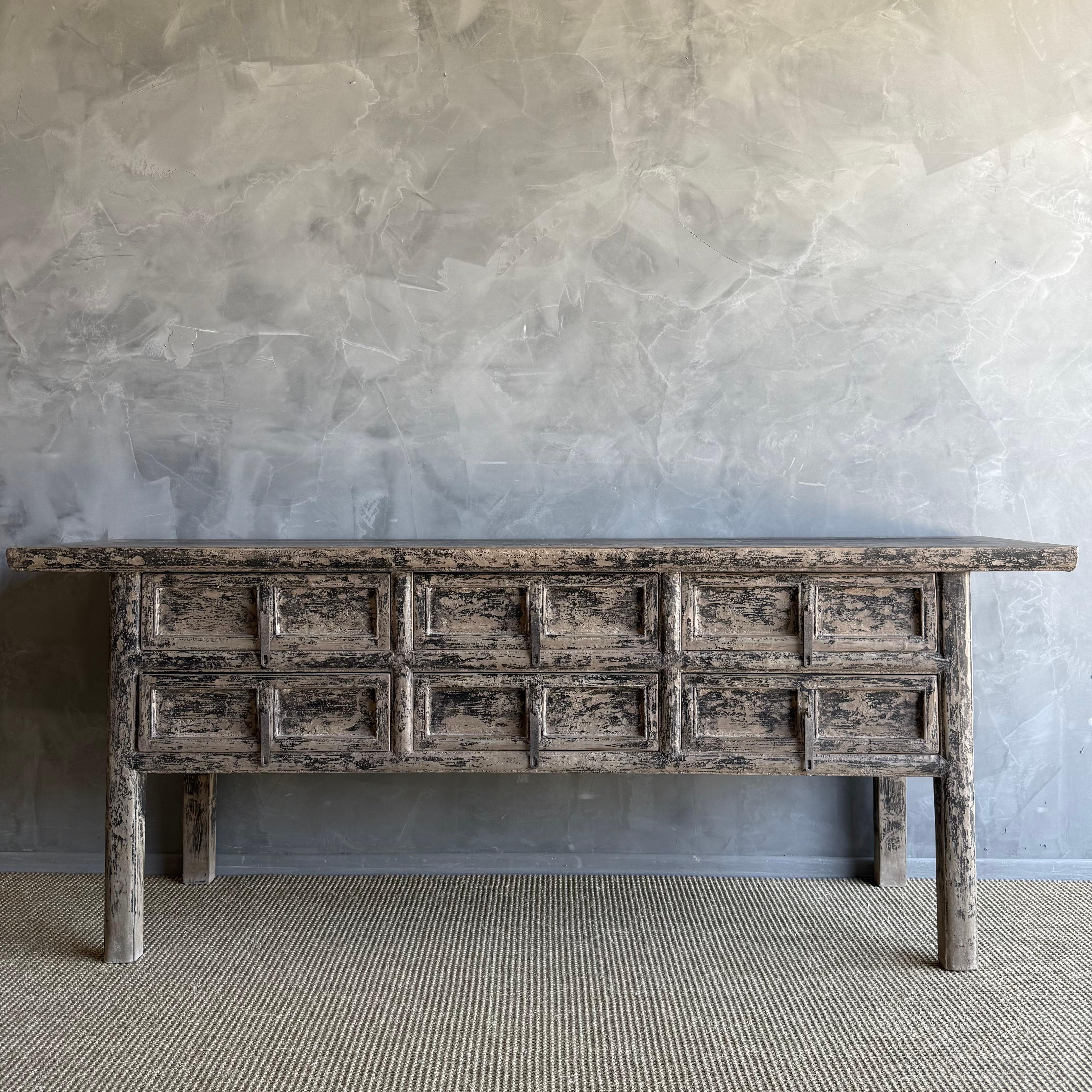 20th Century Vintage Painted Elm Wood Console Table with Drawers 84.5