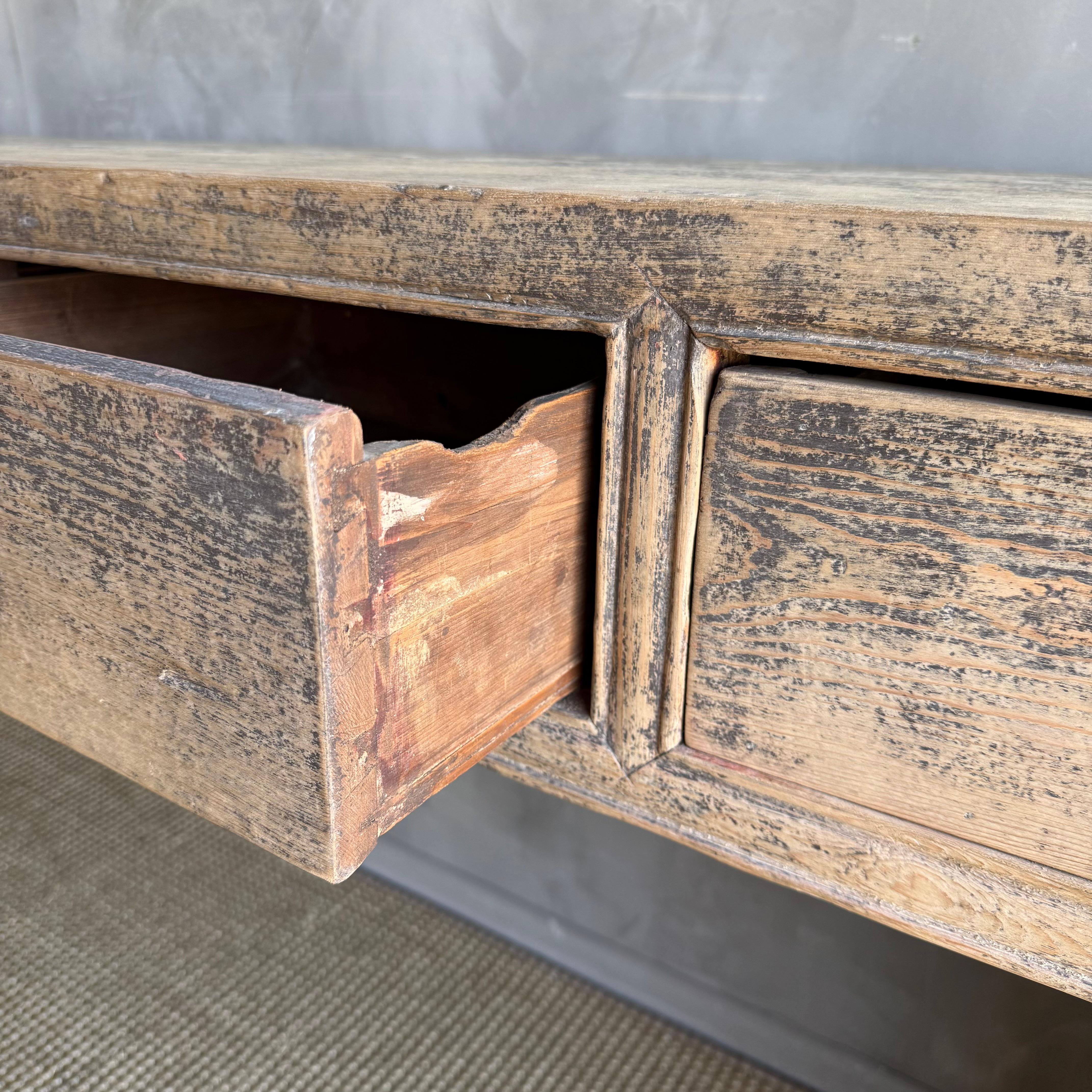 XX secolo Tavolo consolle in legno d'olmo verniciato vintage con cassetti 84,5 in vendita