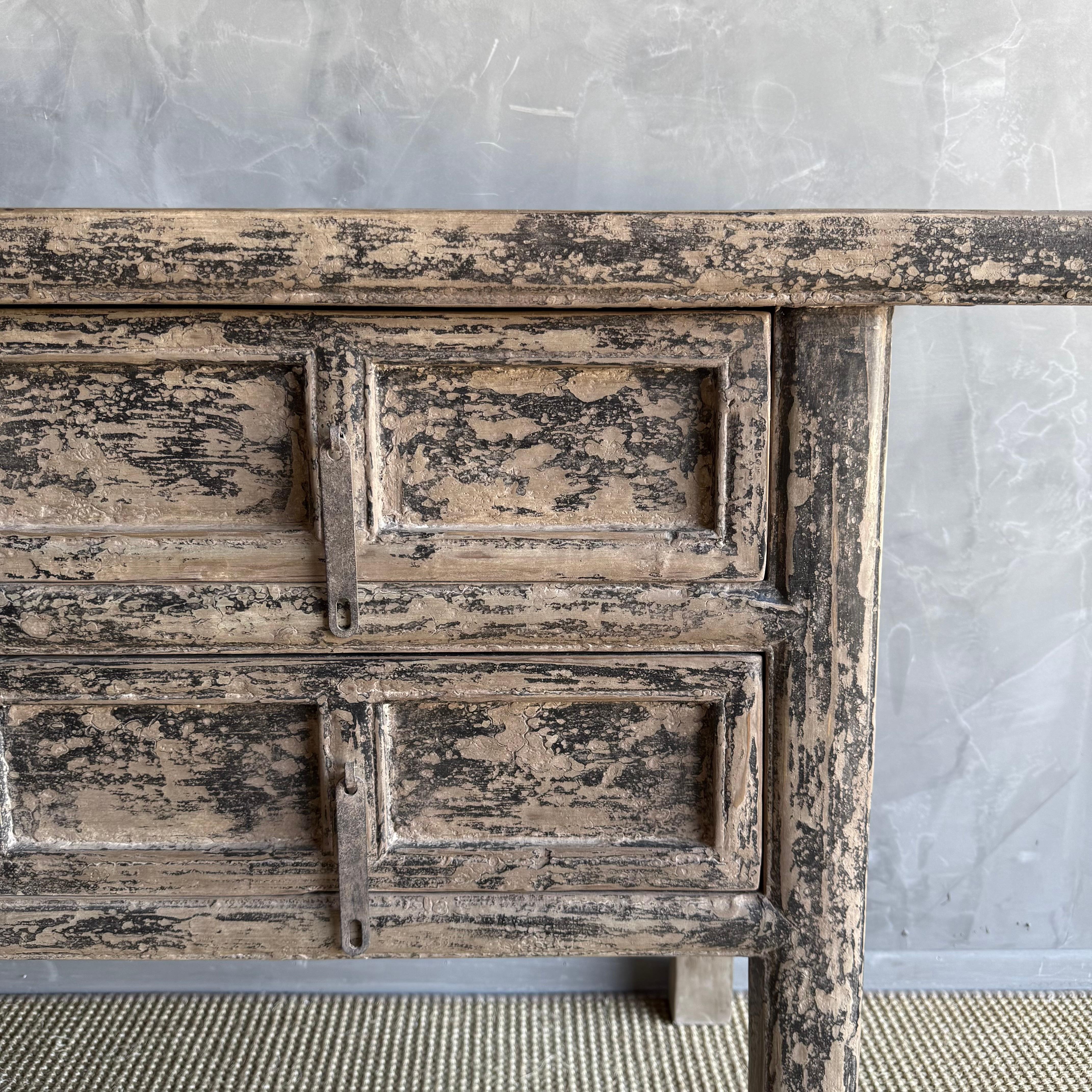 Vintage Painted Elm Wood Console Table with Drawers 84.5