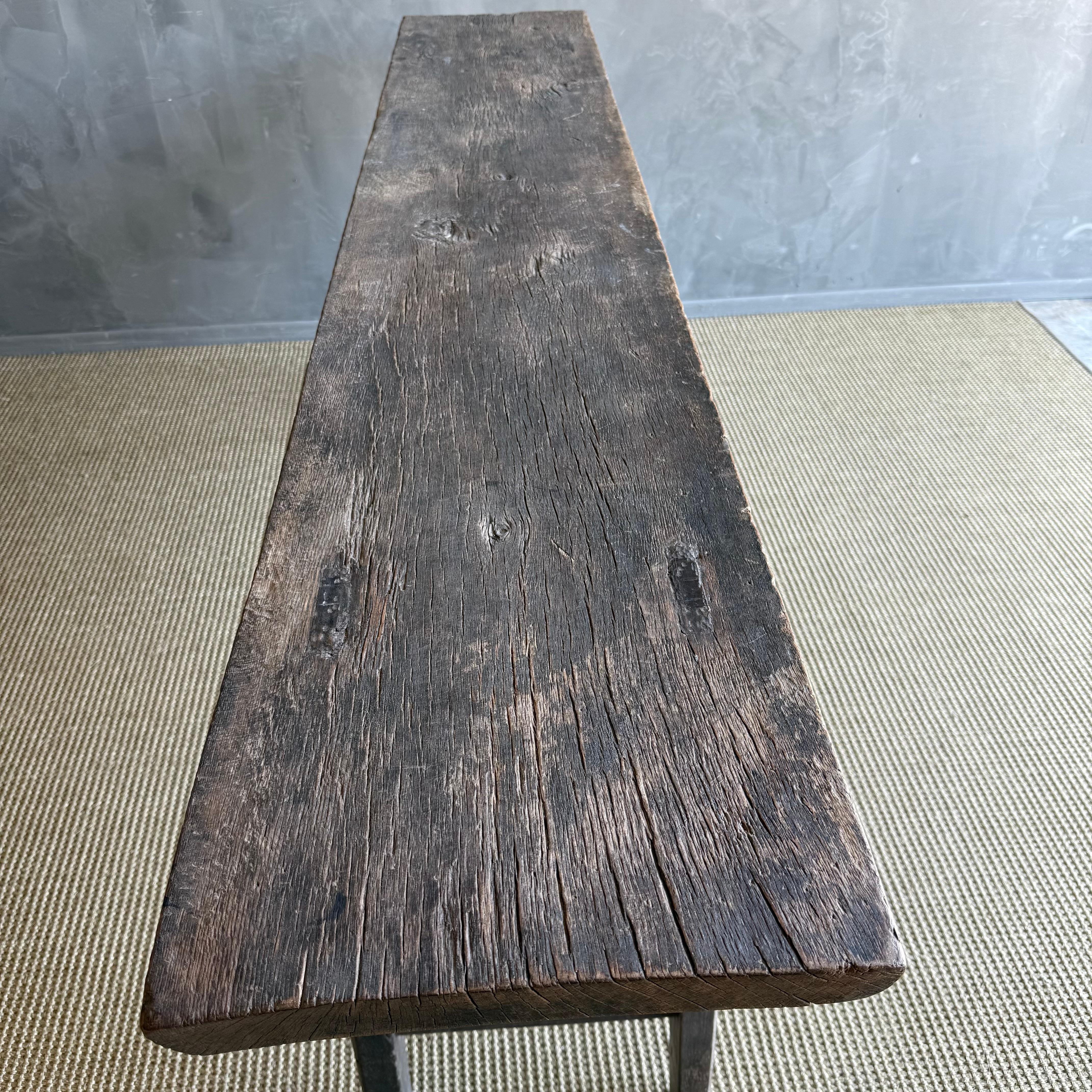 Vintage Painted Elm Wood Console Table with Drawers 84.5