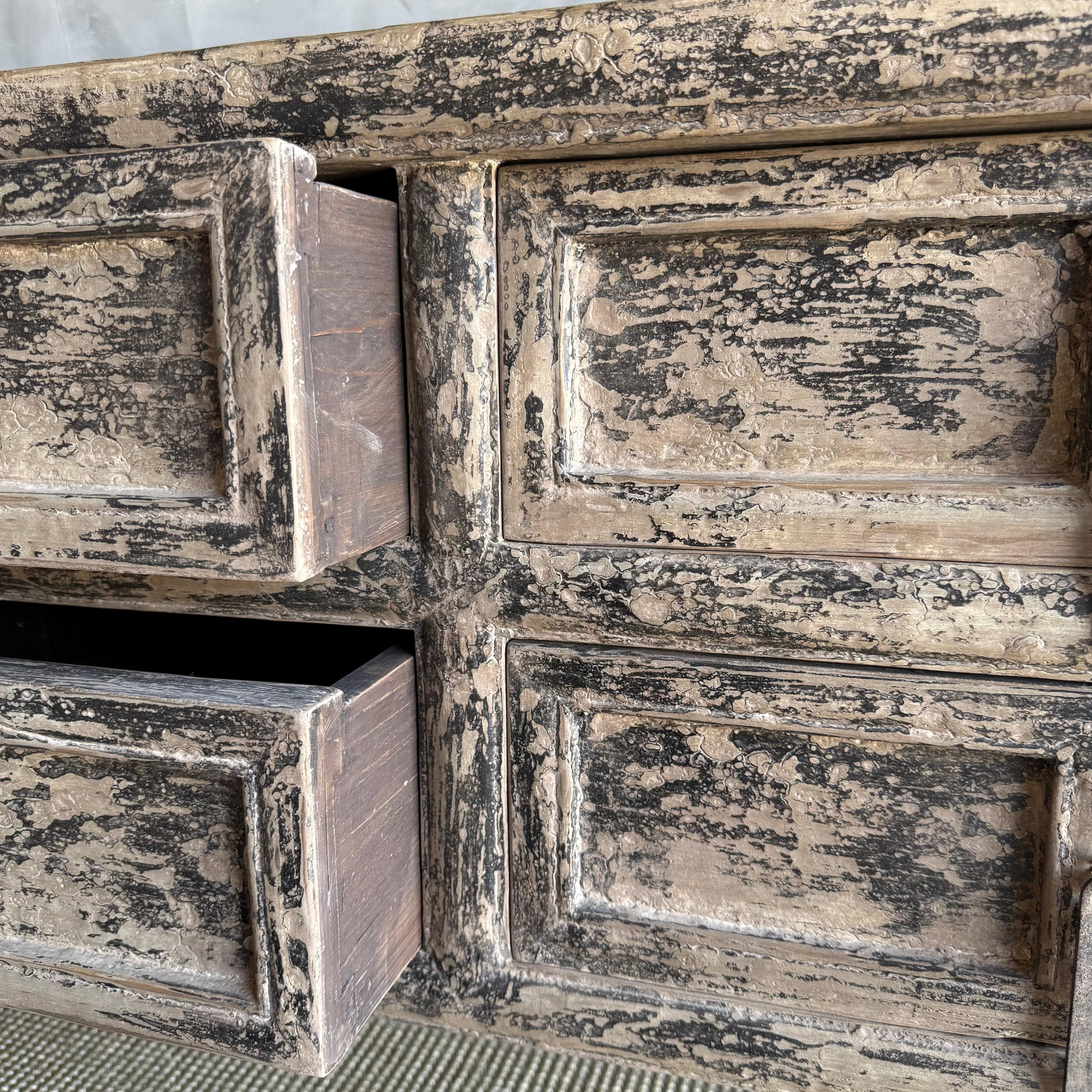 Vintage Painted Elm Wood Console Table with Drawers 84.5