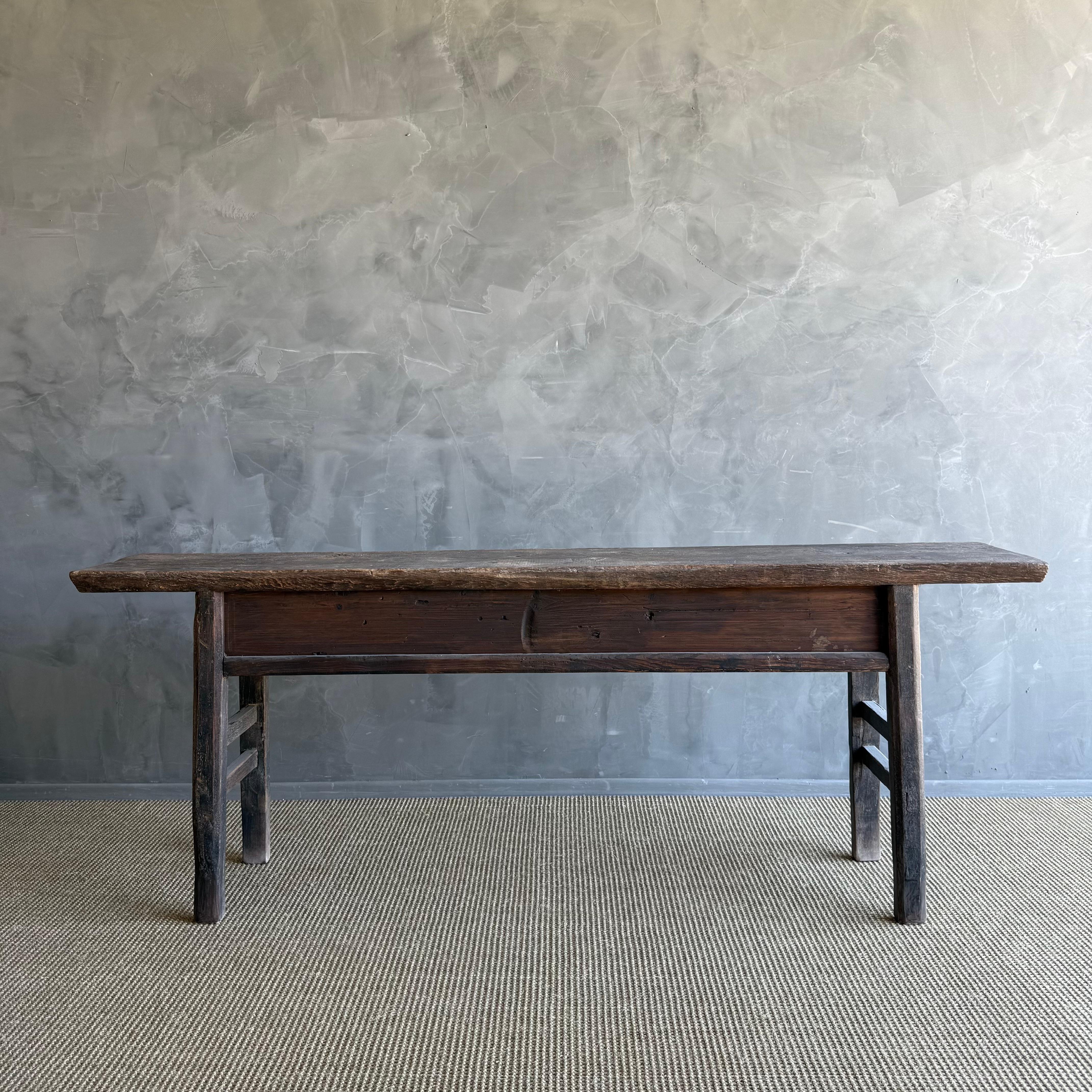 Vintage Painted Elm Wood Console Table with Drawers 84.5