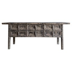 Vintage Painted Elm Wood Console Table with Drawers 84.5"