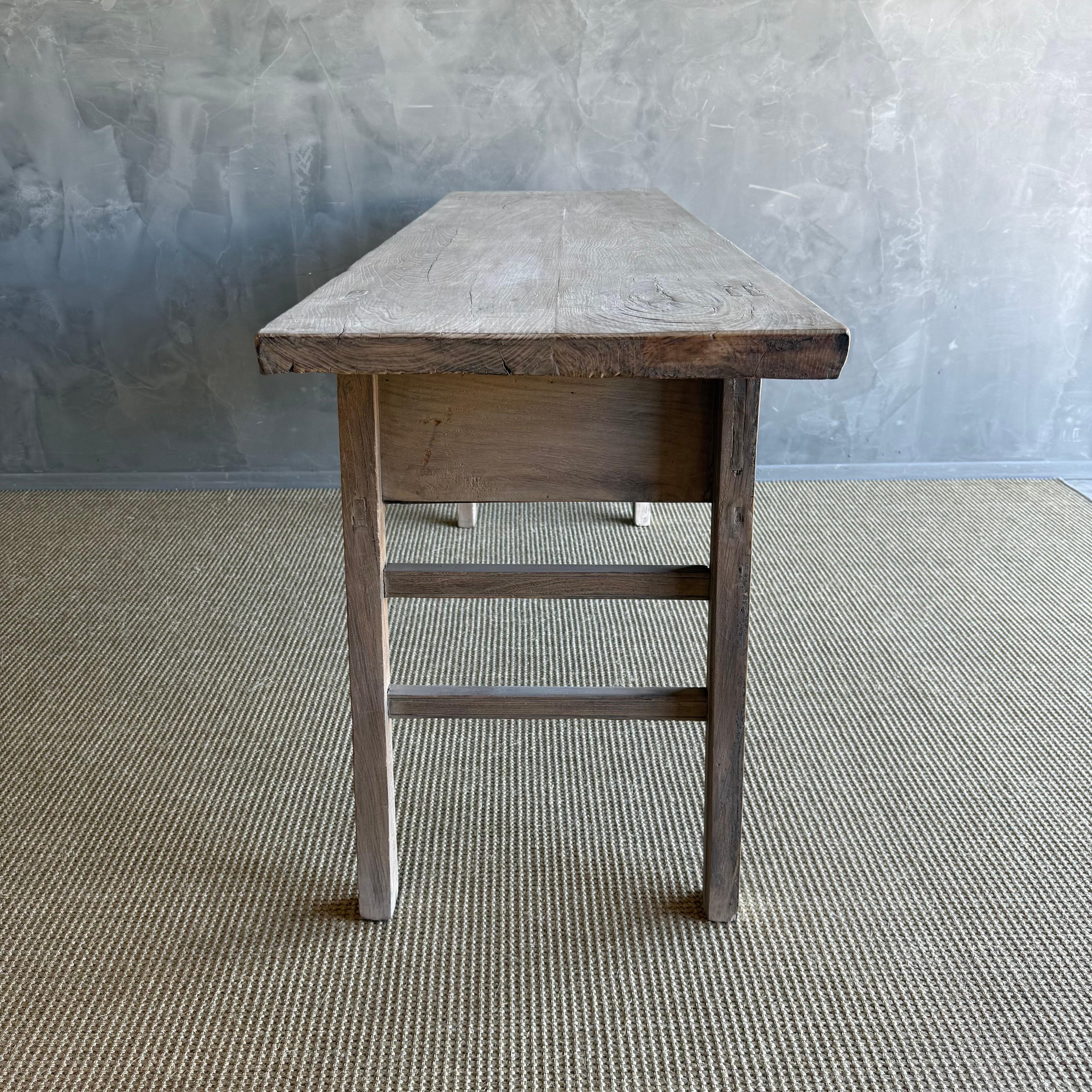 Vintage Painted Elm Wood Console Table with Drawers For Sale 5