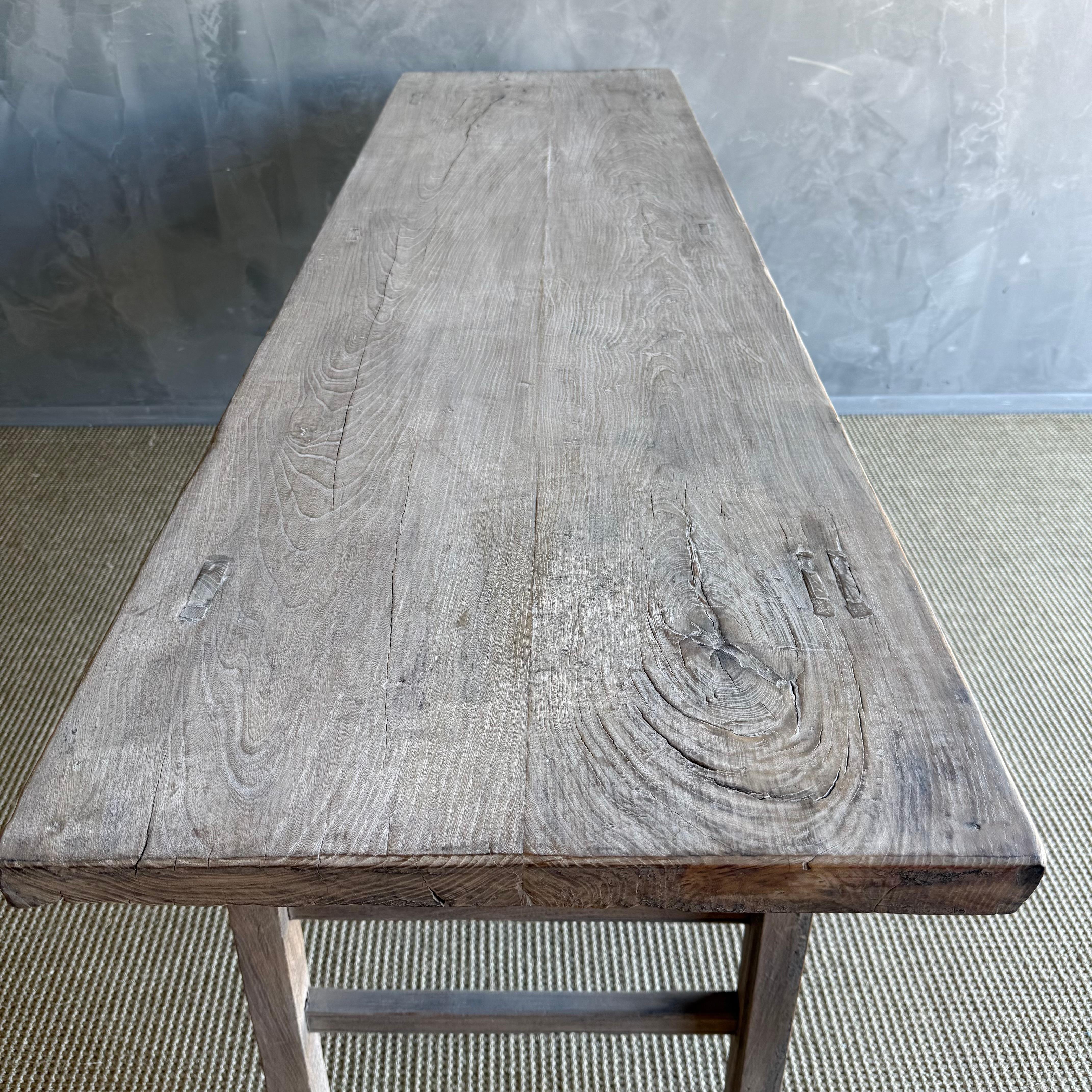Vintage Painted Elm Wood Console Table with Drawers For Sale 6