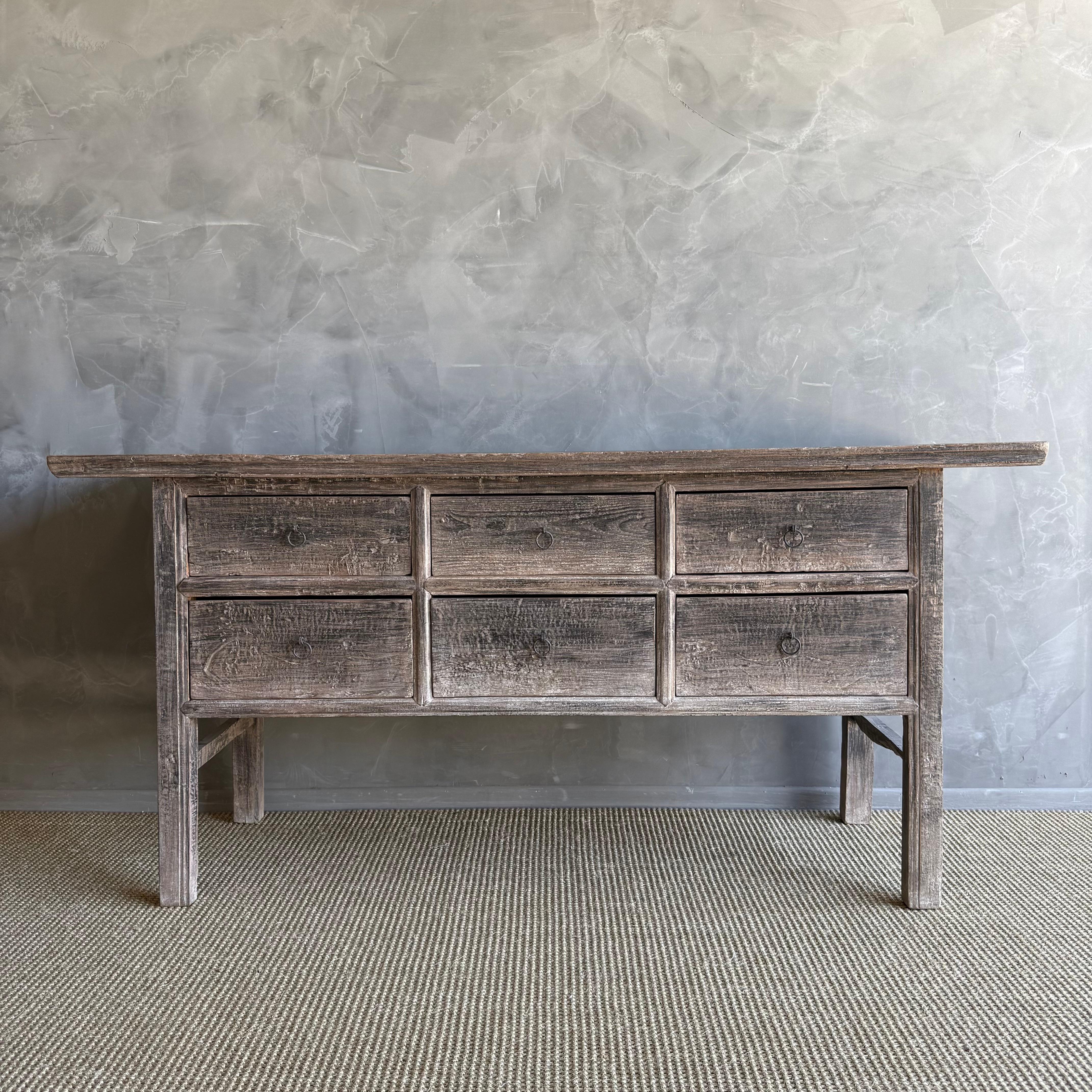 Tavolo consolle con cassetti in legno di olmo verniciato vintage in vendita 5