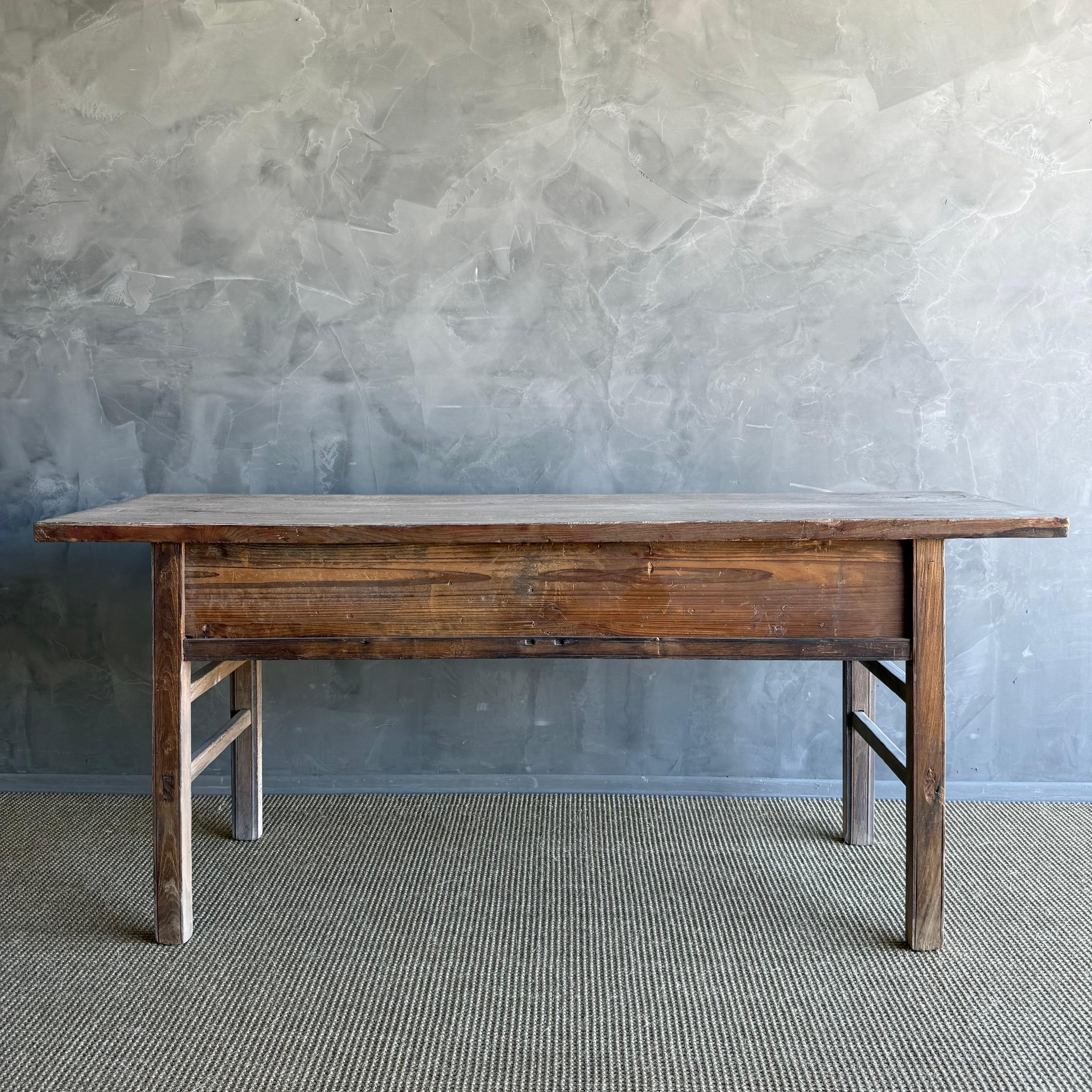 Vintage Painted Elm Wood Console Table with Drawers For Sale 8
