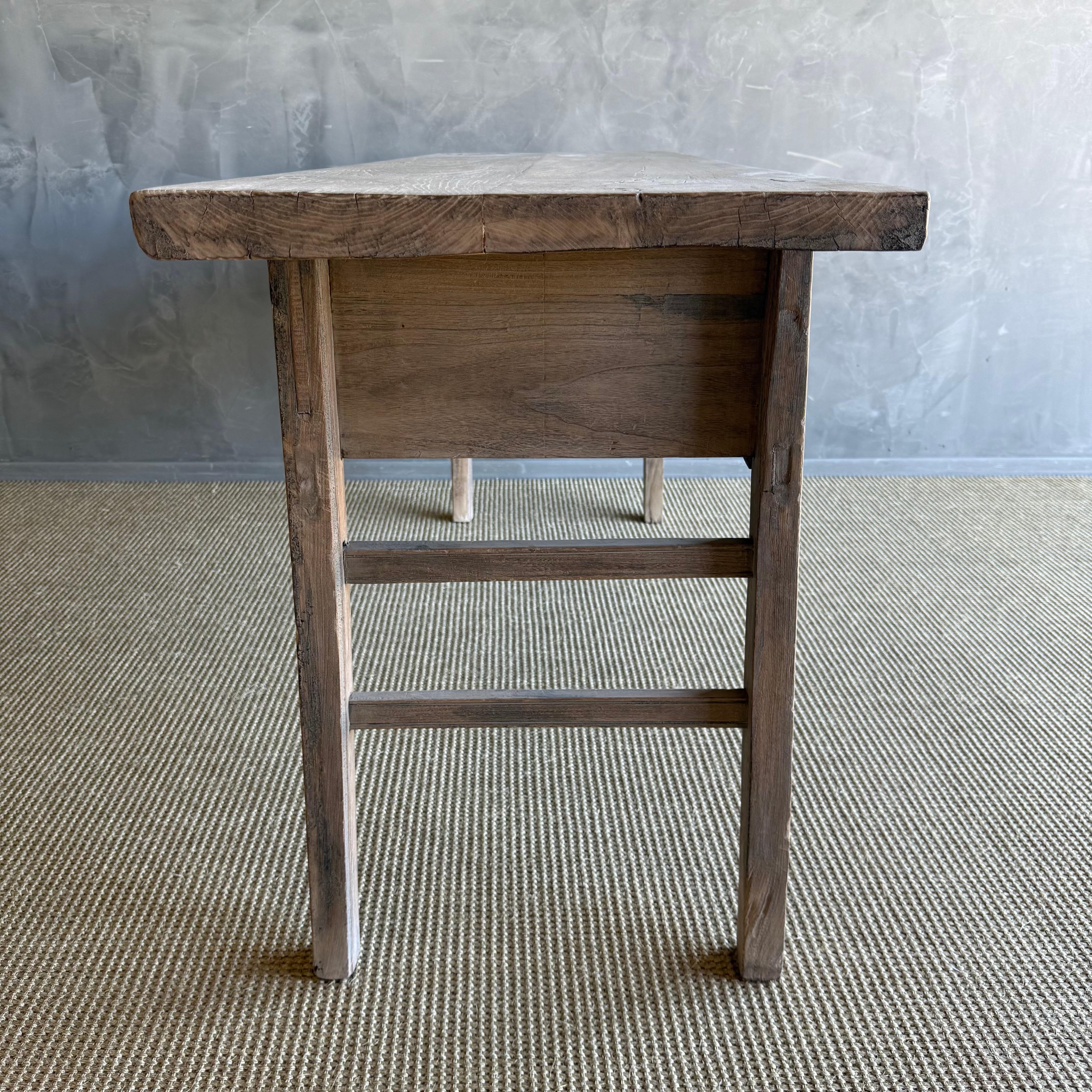 Vintage Painted Elm Wood Console Table with Drawers For Sale 9
