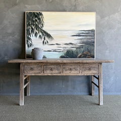 Vintage Painted Elm Wood Console Table with Drawers