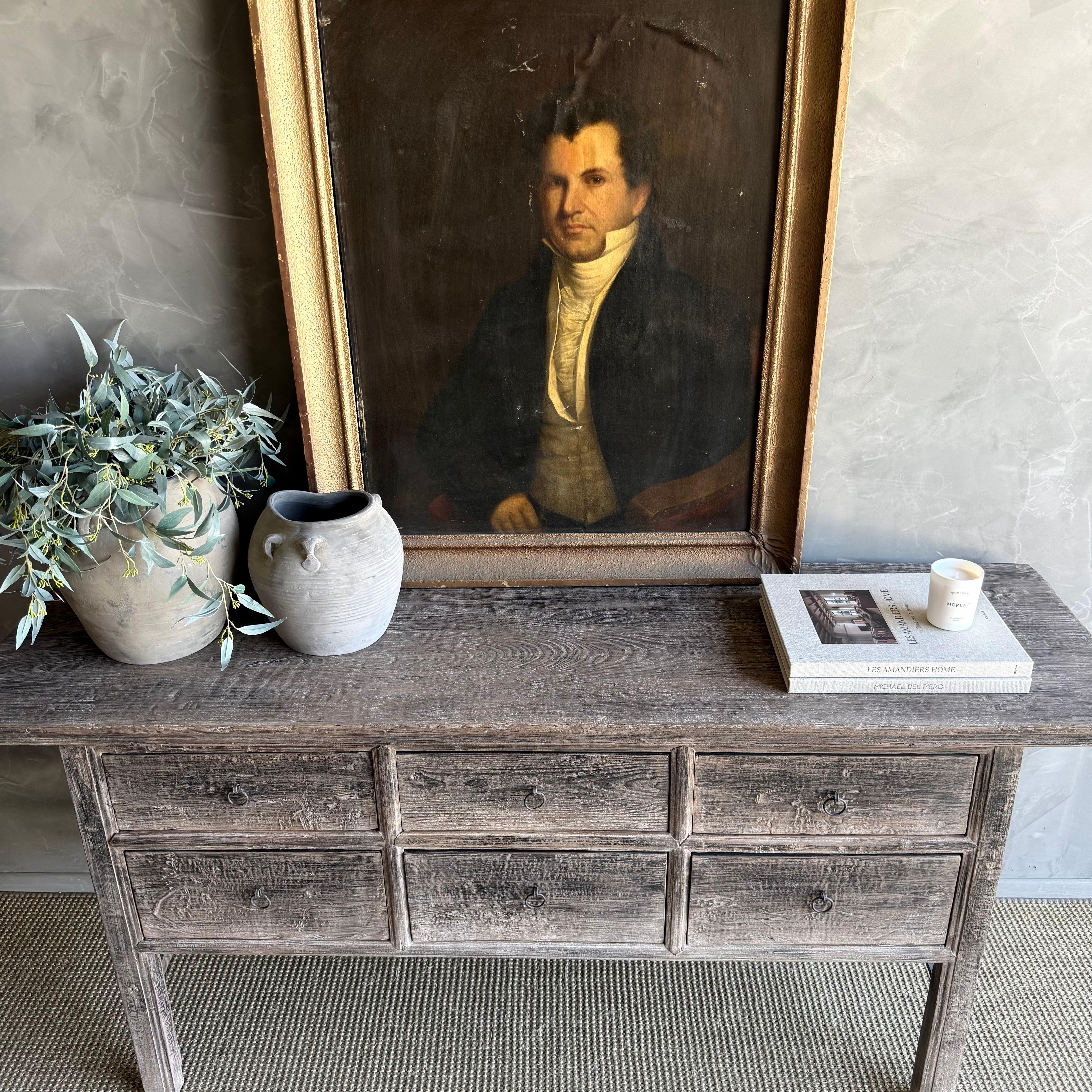 XX secolo Tavolo consolle con cassetti in legno di olmo verniciato vintage in vendita
