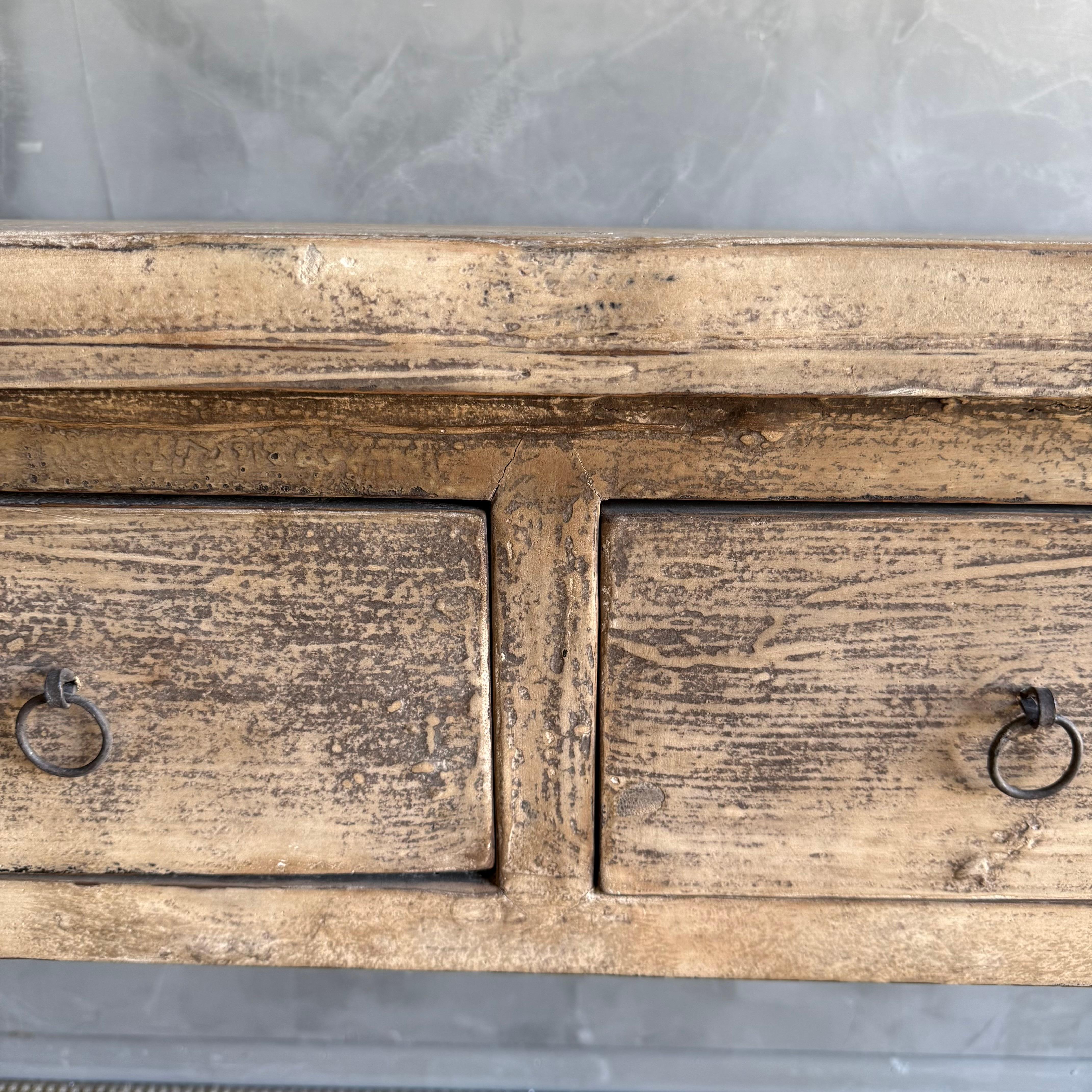 Vintage Painted Elm Wood Console Table with Drawers For Sale 1