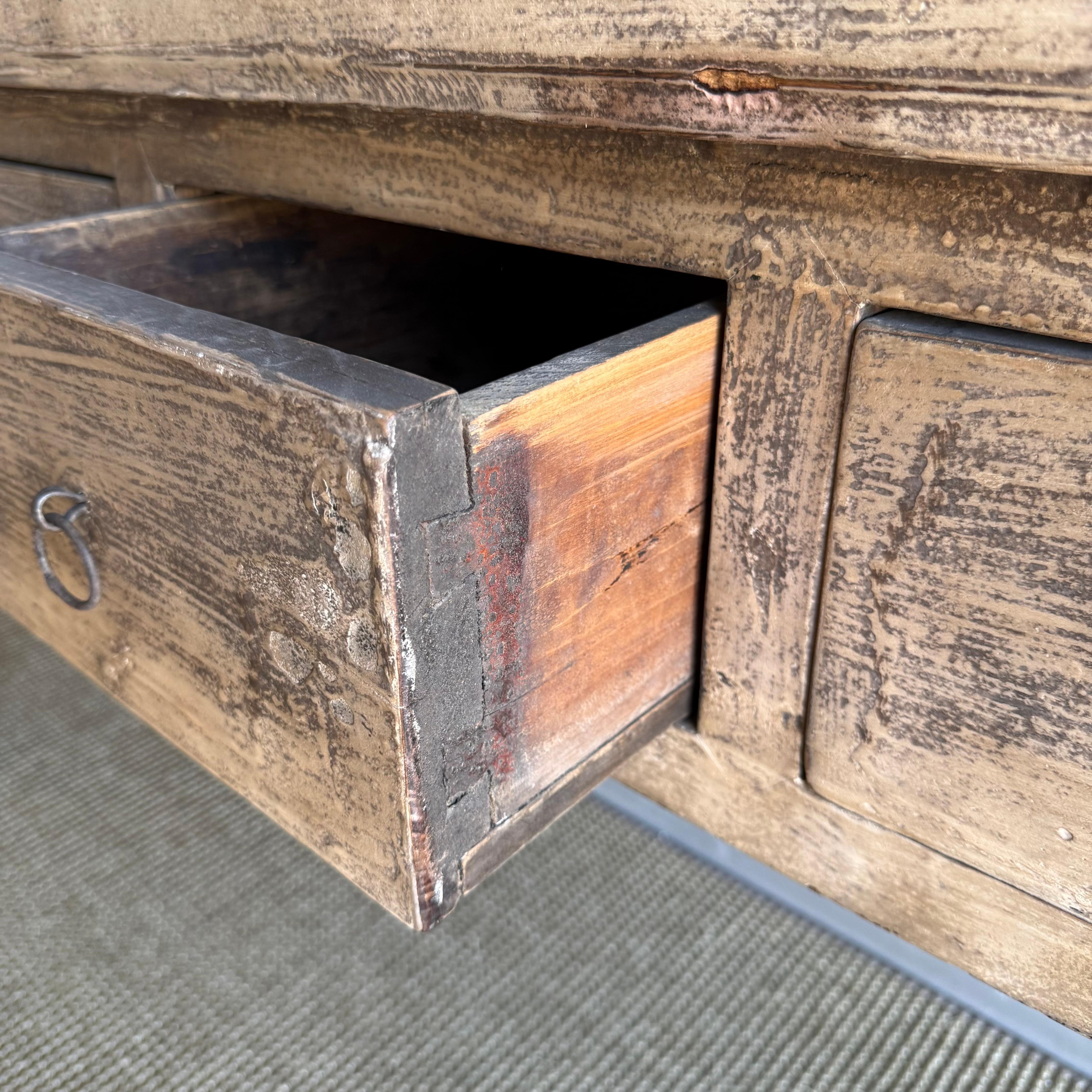 Vintage Painted Elm Wood Console Table with Drawers For Sale 2