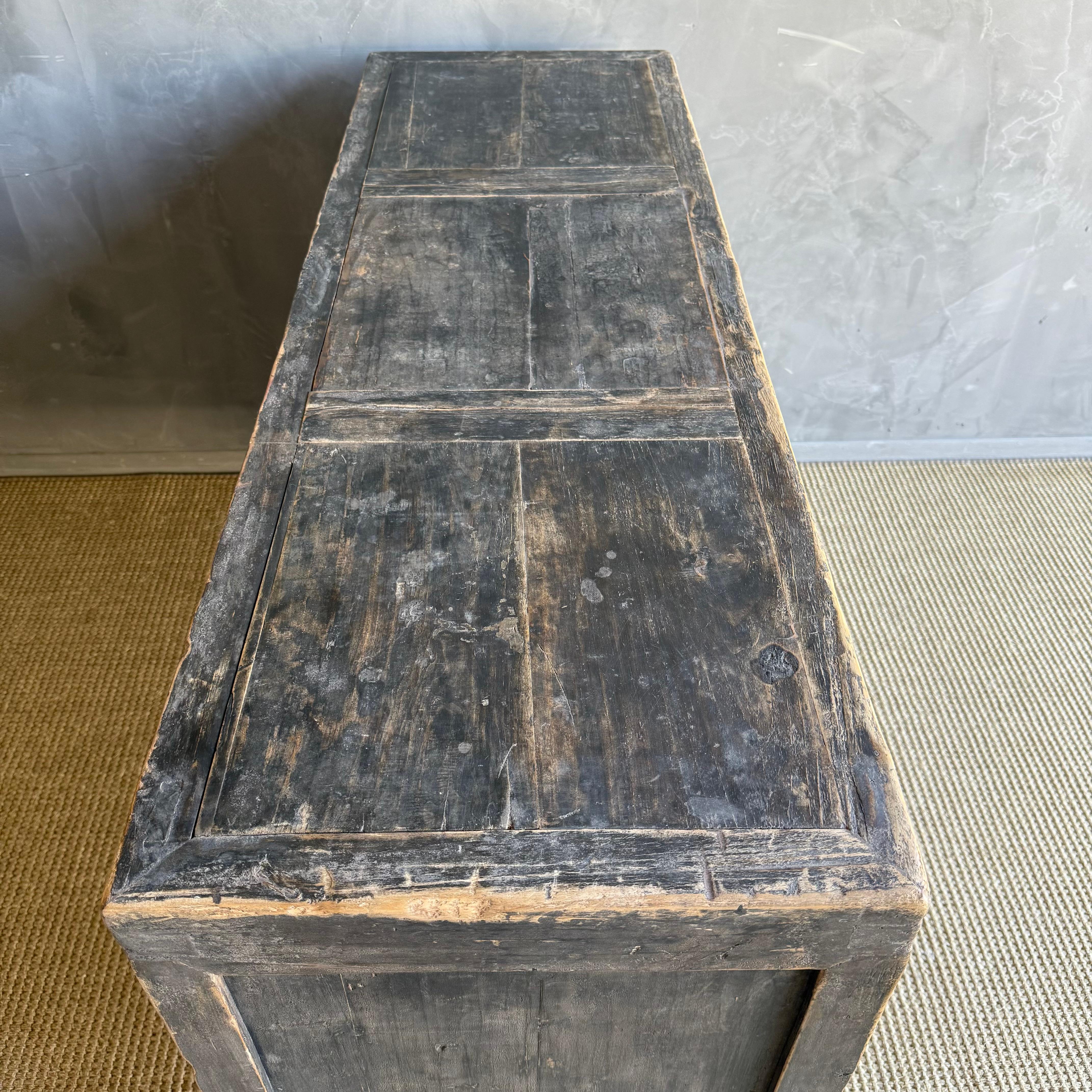 Console Vintage en bois d'orme peint avec tiroirs en vente 2