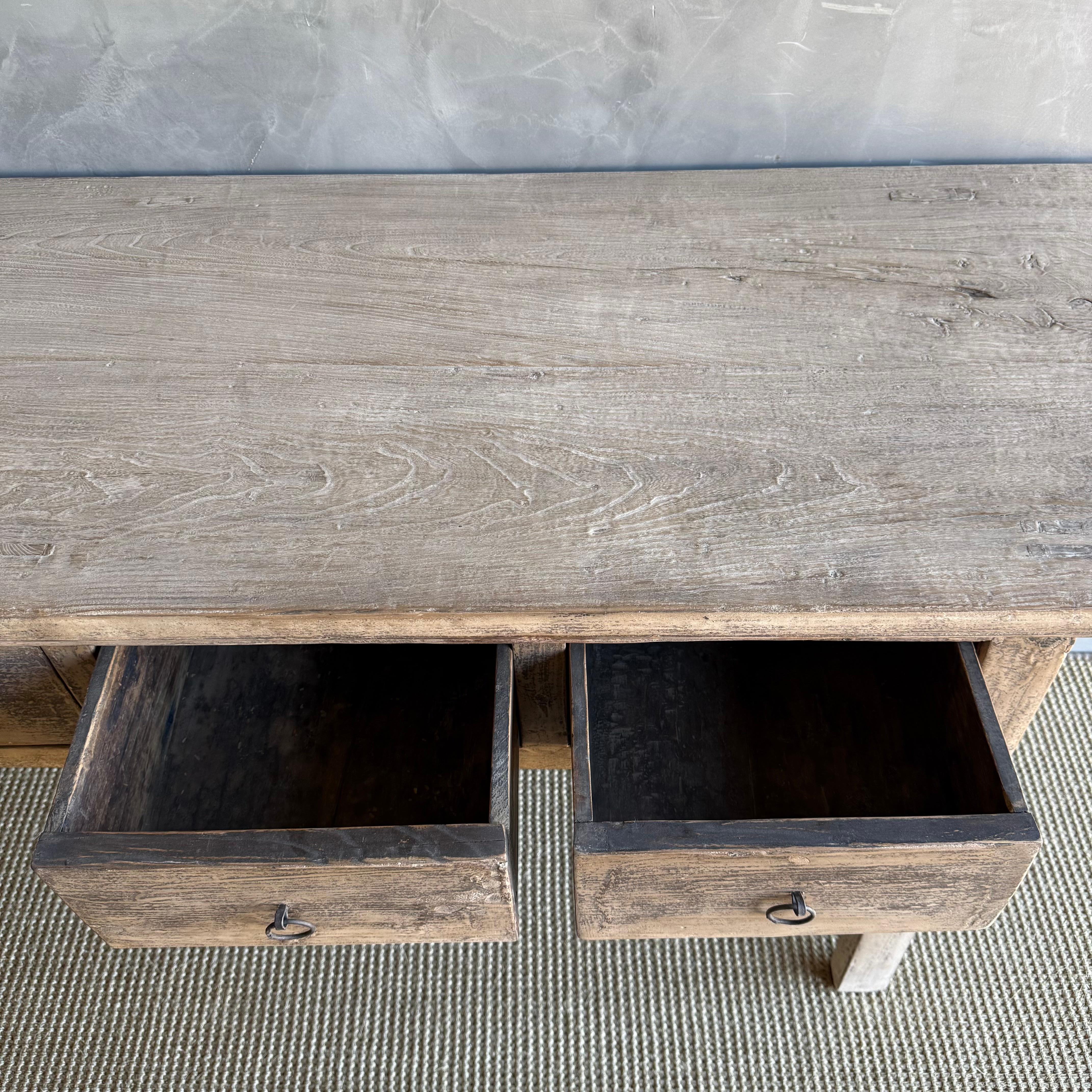 Vintage Painted Elm Wood Console Table with Drawers For Sale 3