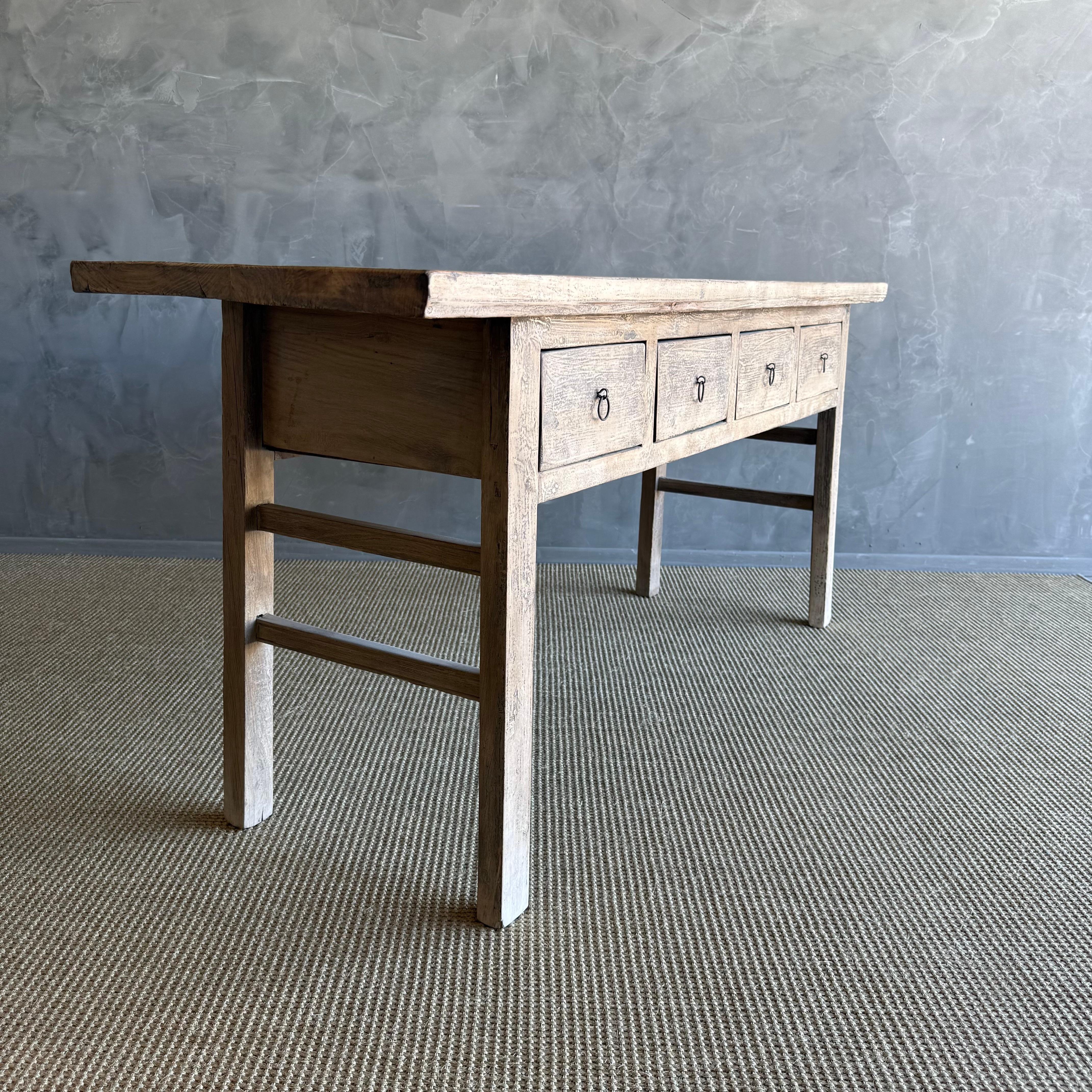 Vintage Painted Elm Wood Console Table with Drawers For Sale 4