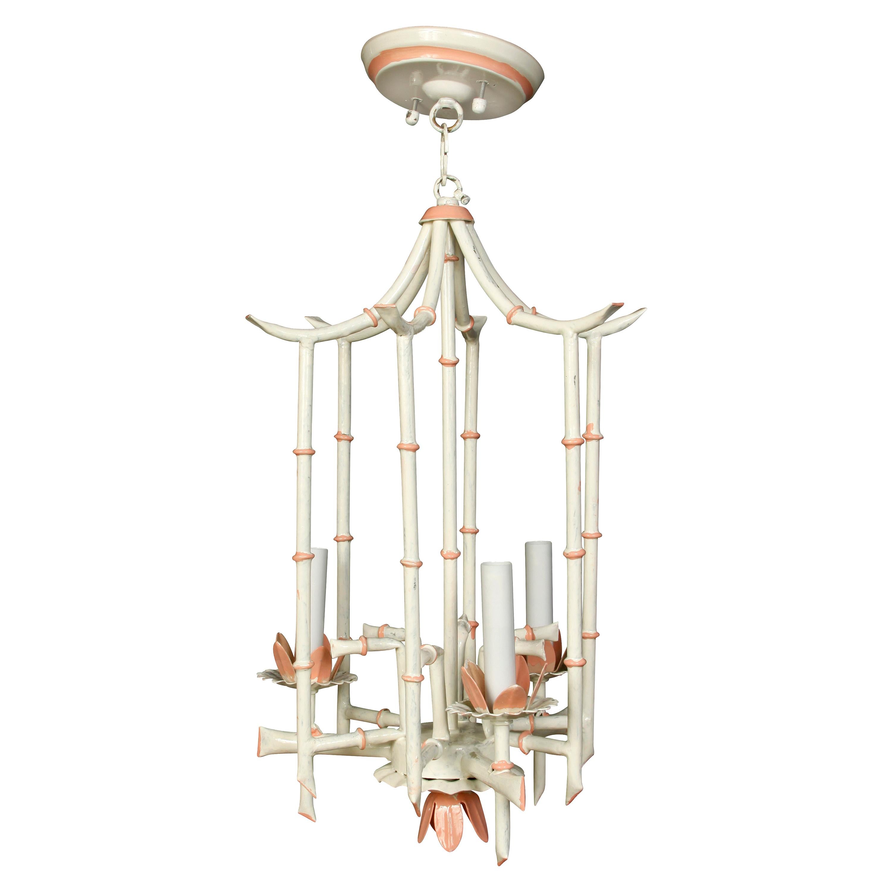Vintage Painted Faux Bamboo Chandelier Lantern