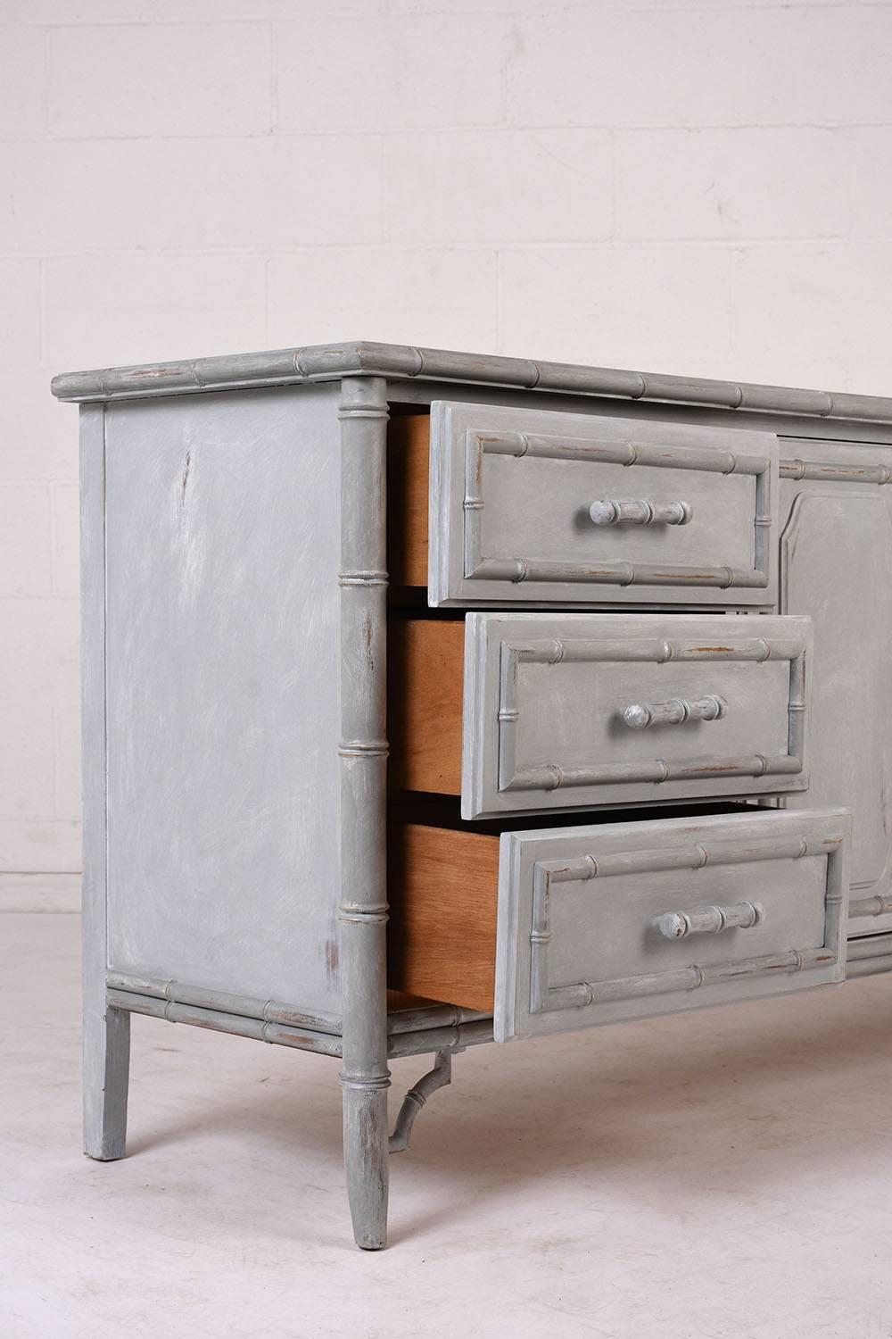 Carved Vintage Painted Faux Bamboo Chest of Drawers