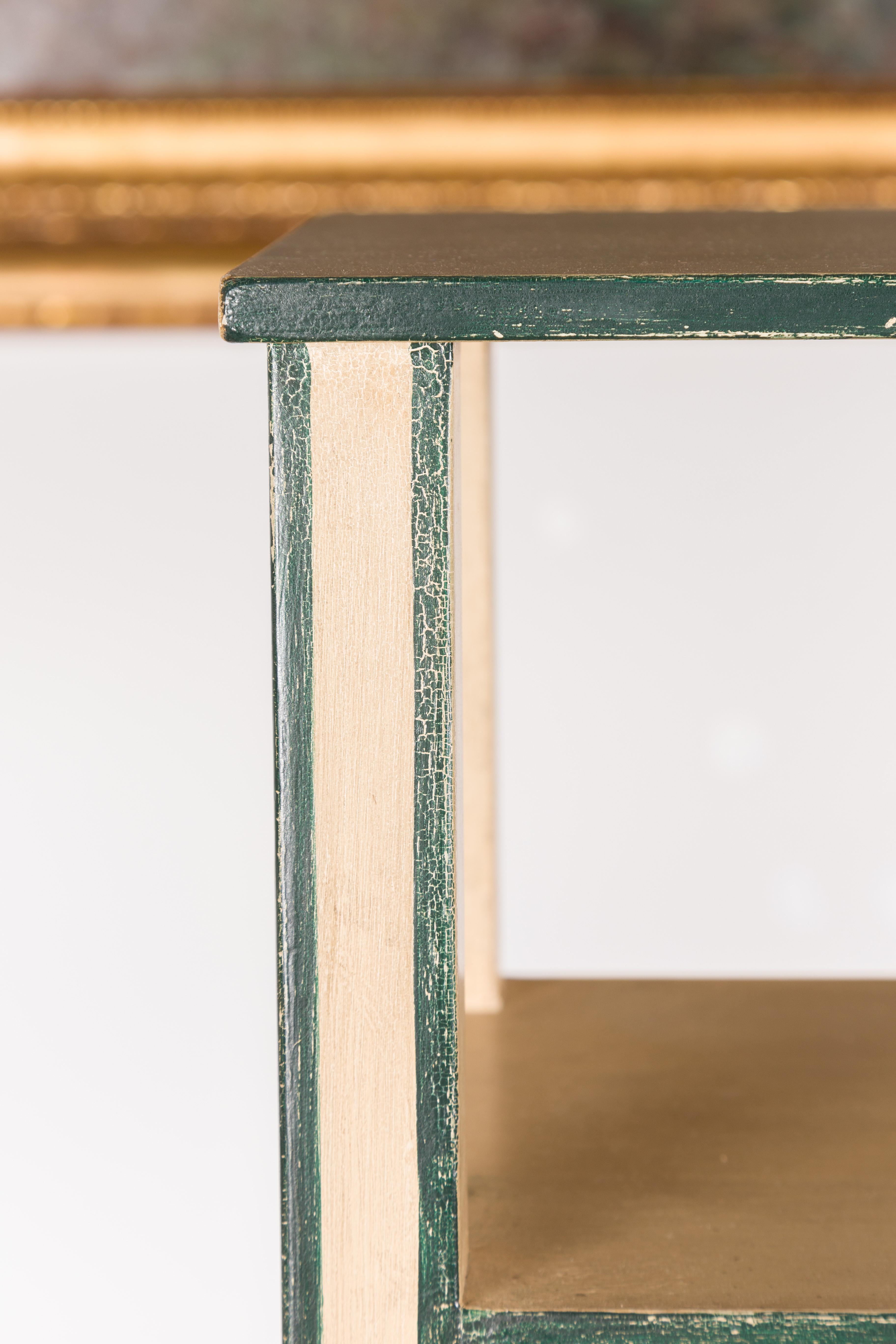 Vintage Painted Freestanding Bookcase with Green Accents and Single Drawer 2