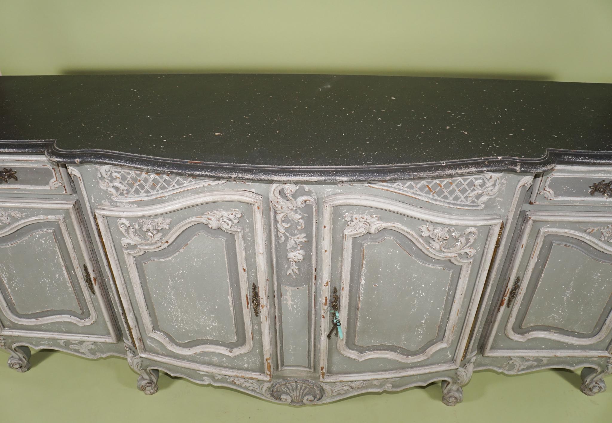 French Provincial Vintage Painted French Country Enfilade Server For Sale