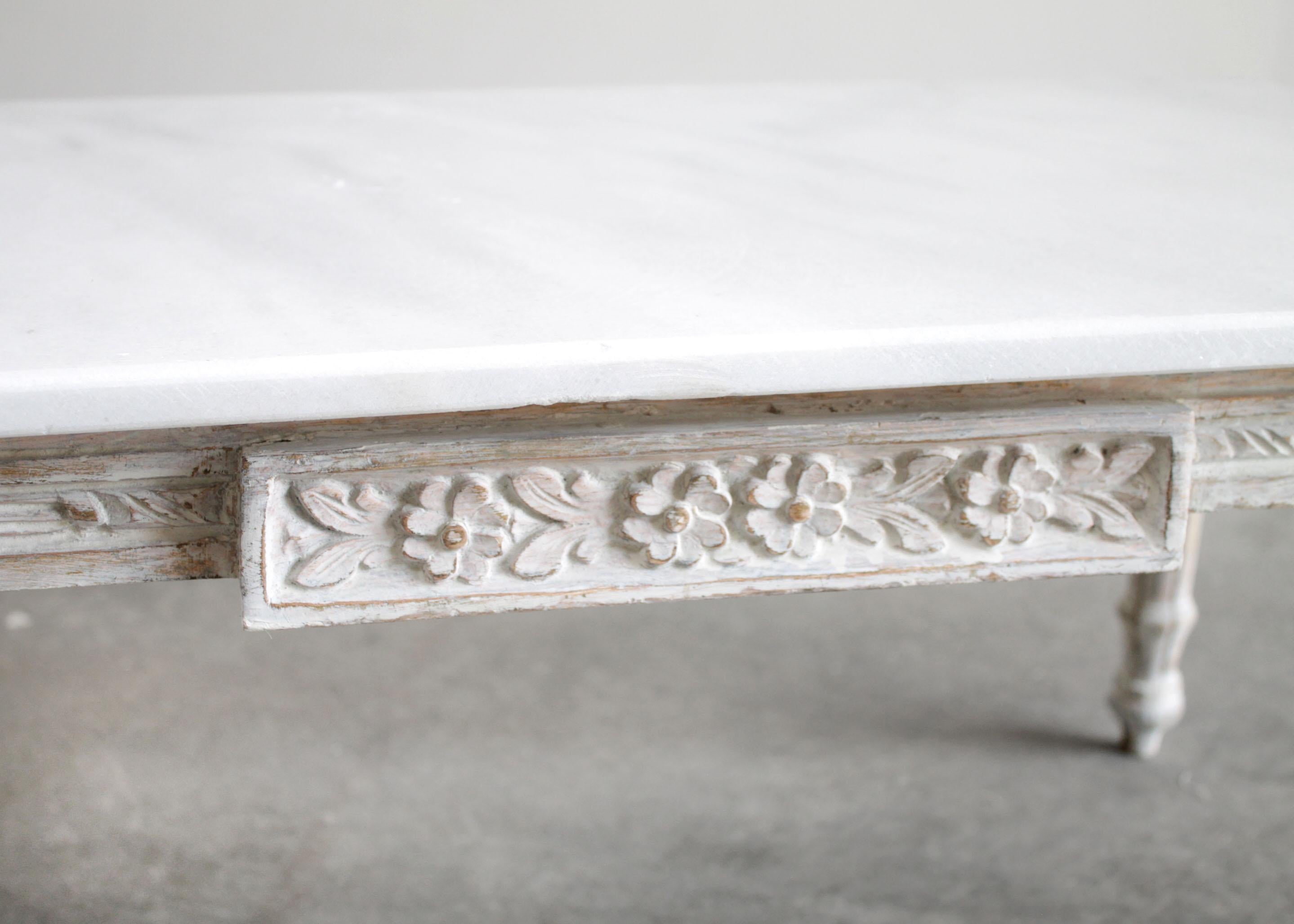 Vintage Painted French Louis XVI Style Coffee Table with Marble Top 1