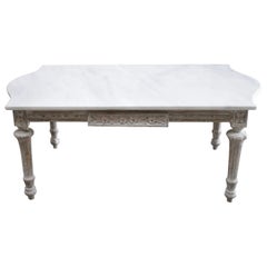 Vintage Painted French Louis XVI Style Coffee Table with Marble Top