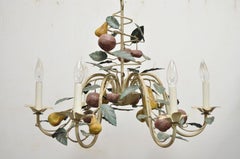 Vintage Painted Fruit Tole Metal French Country Style Light Fixture Chandelier