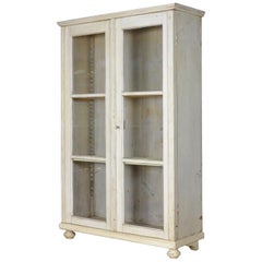 Vintage Painted Glass Display Cabinet, Glazed Cupboard