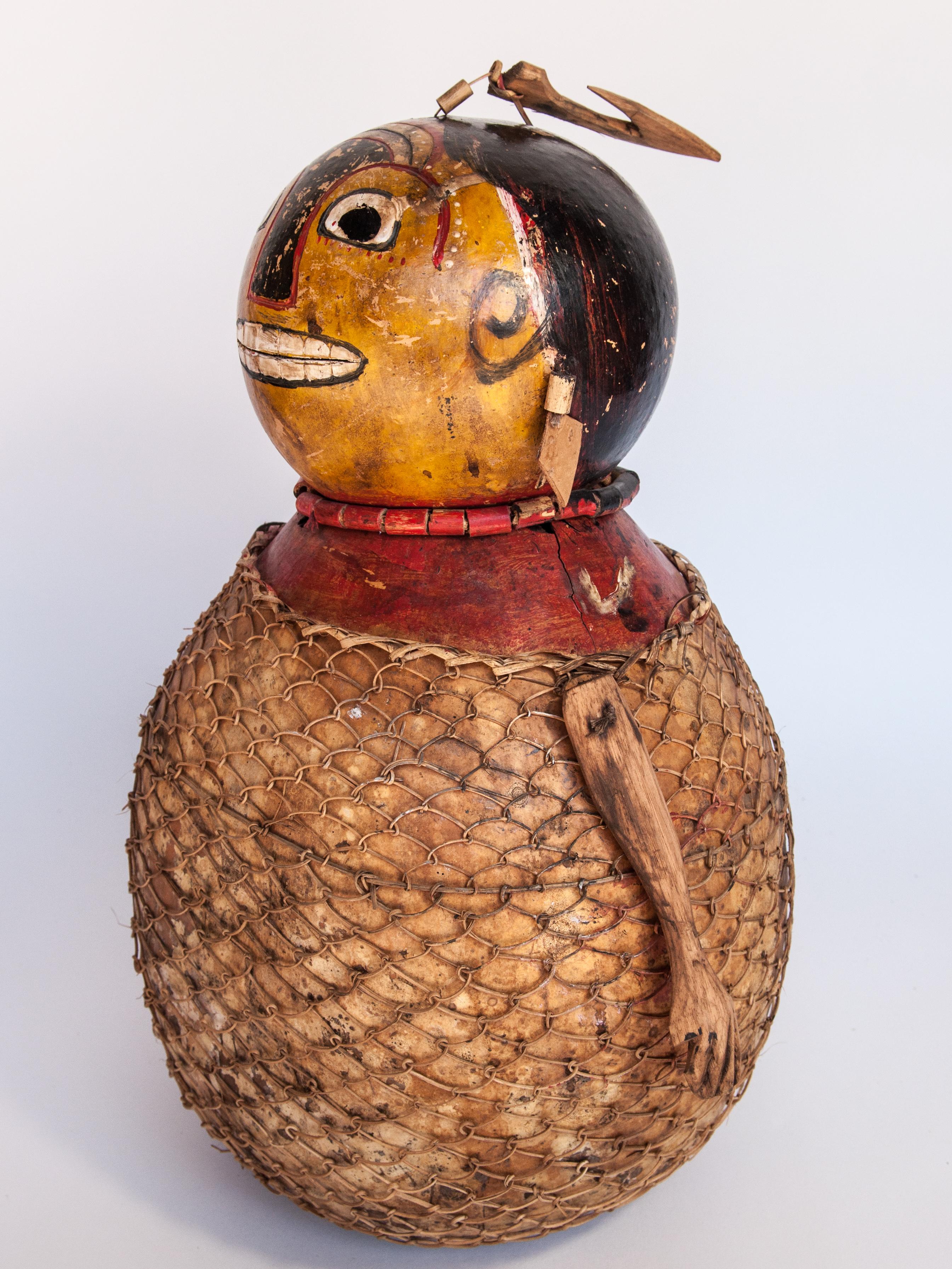 Vintage Painted Gourd Couple, Folk Art from Lombok, Indonesia, Late 20th Century 8