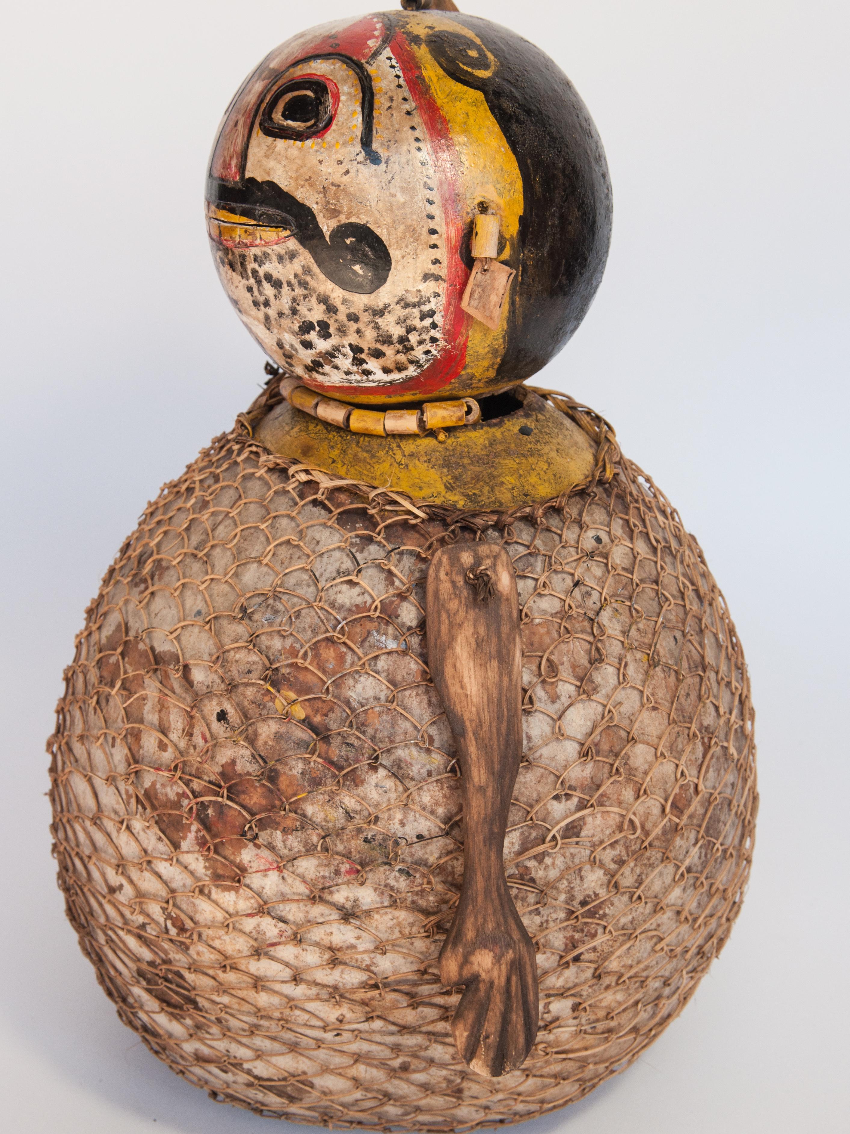 Vintage Painted Gourd Couple, Folk Art from Lombok, Indonesia, Late 20th Century 13