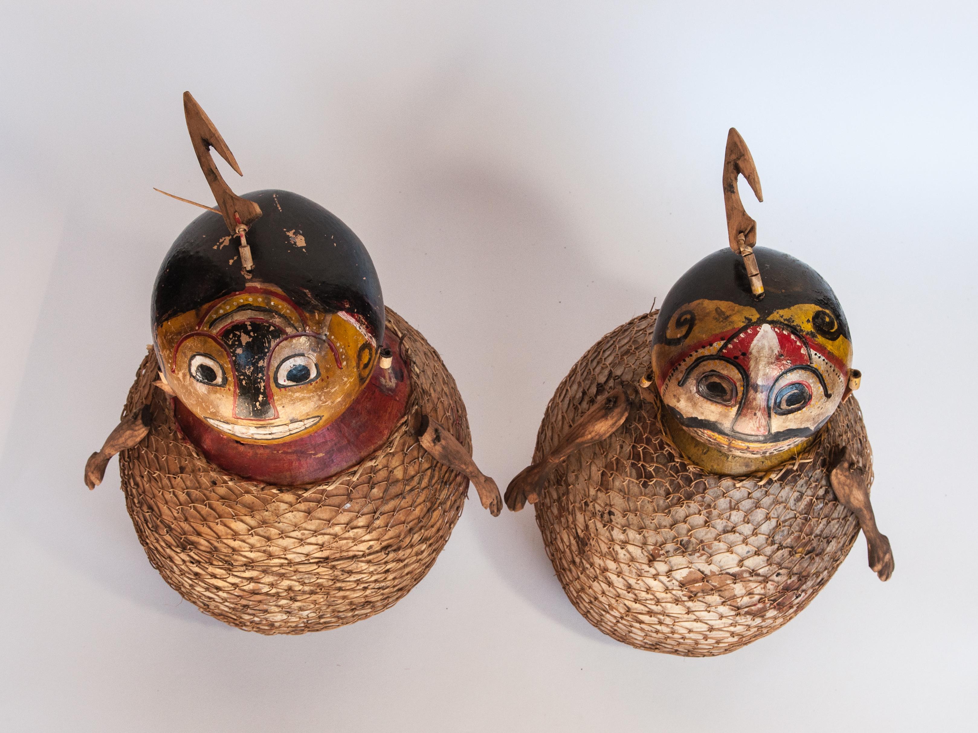 Vintage Painted Gourd Couple, Folk Art from Lombok, Indonesia, Late 20th Century 2